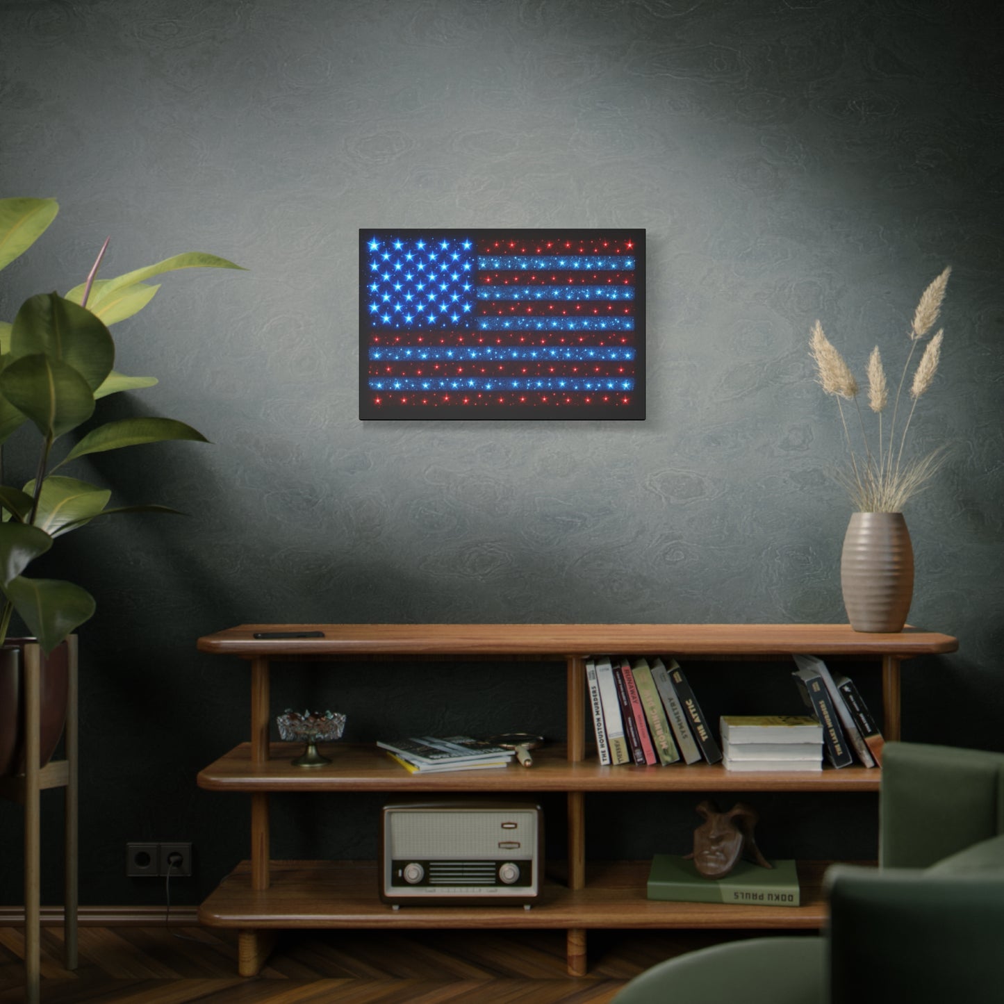 Bioluminescent-Style Starry American Flag Canvas - Patriotic Wall Art - Modern 4th of July Decor - Starry Particles USA Home Decor