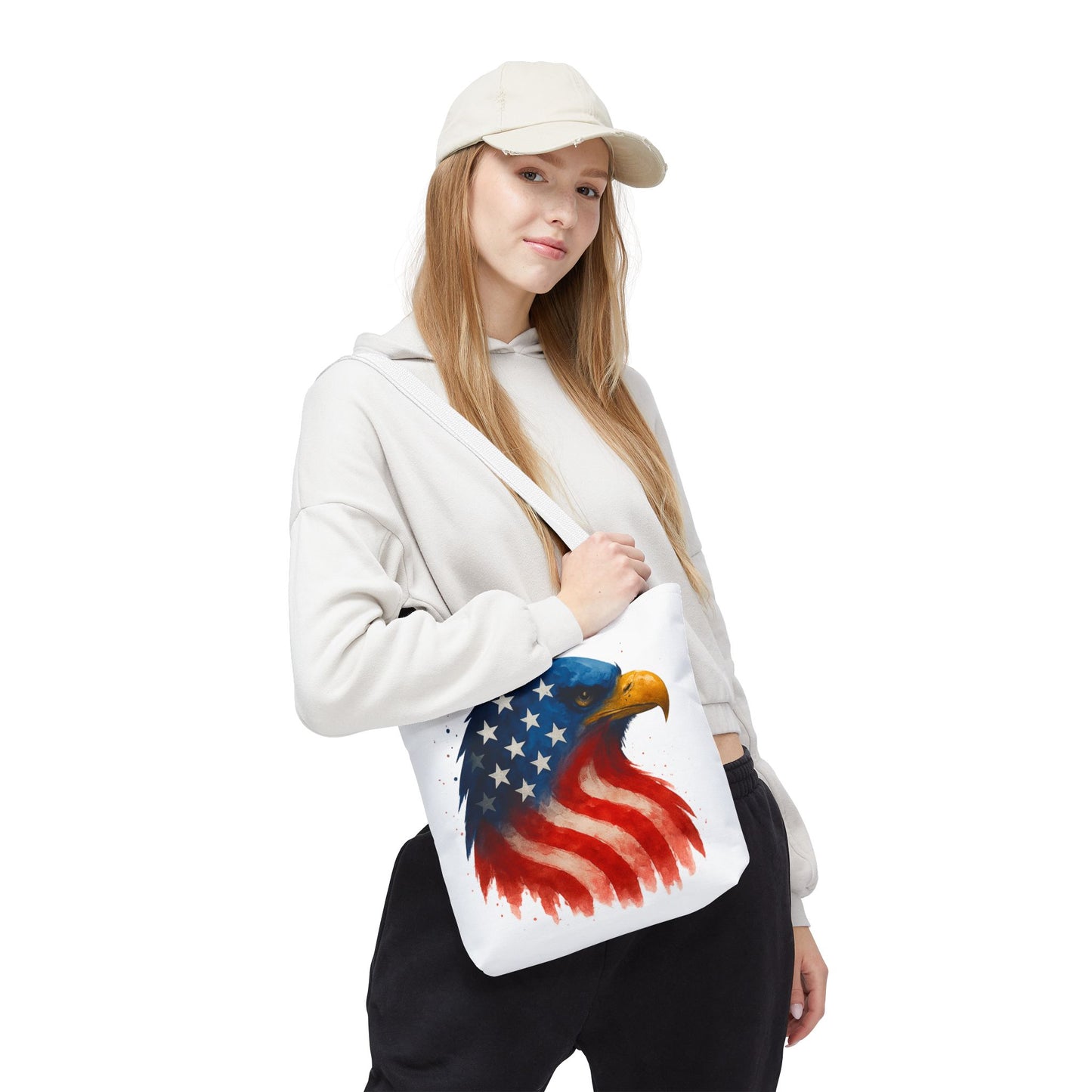 Patriotic Eagle Tote Bag USA Flag Canvas Carryall - Eco-Friendly Independence Day, Memorial Day Gift for Veterans, Reusable Shopping Bag