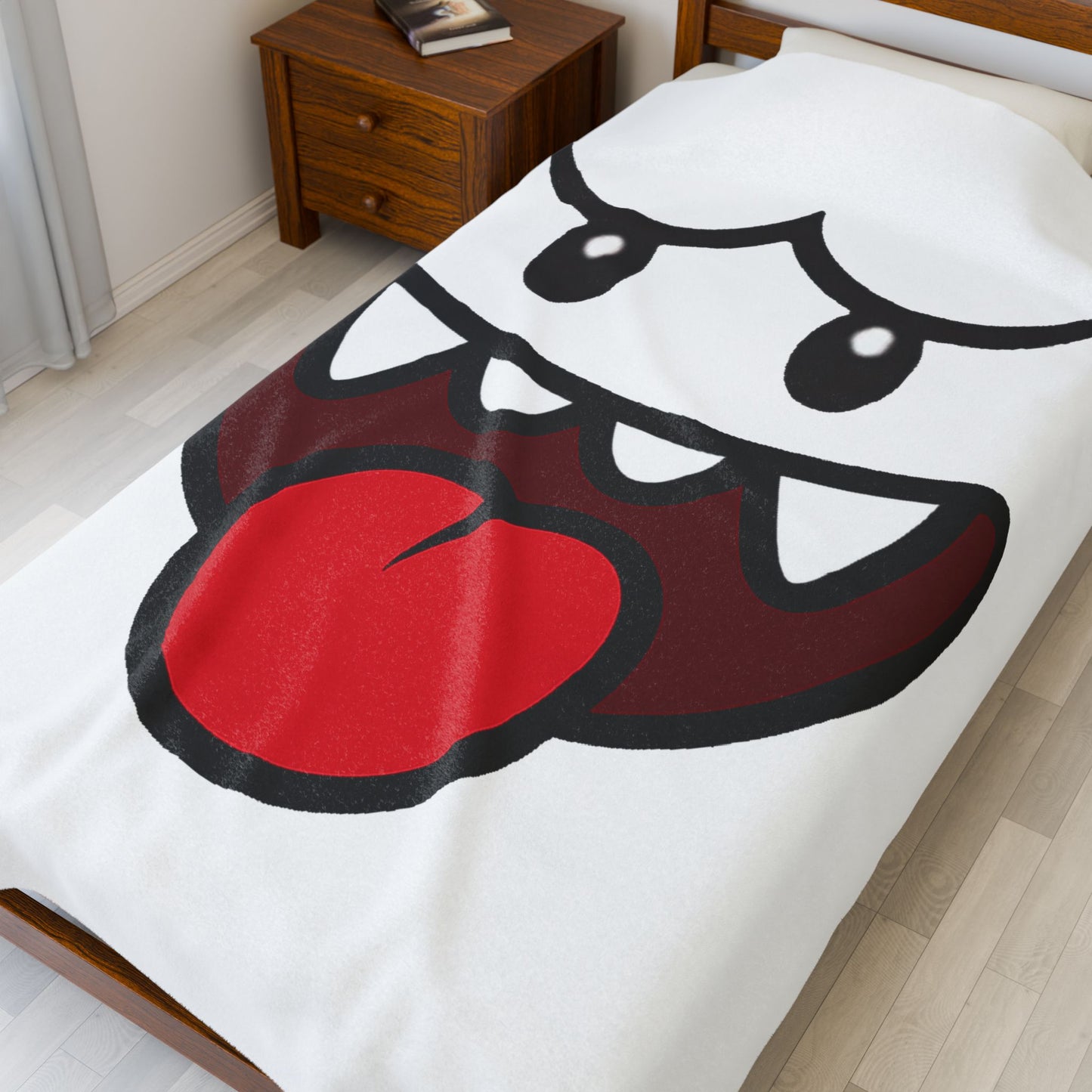 Funny Ghost Face Blanket, Spooky Halloween Throw, Creepy Gamer Room Bedding, Novelty Tongue Out Ghost Bedspread, Cool Cozy Horror Decor