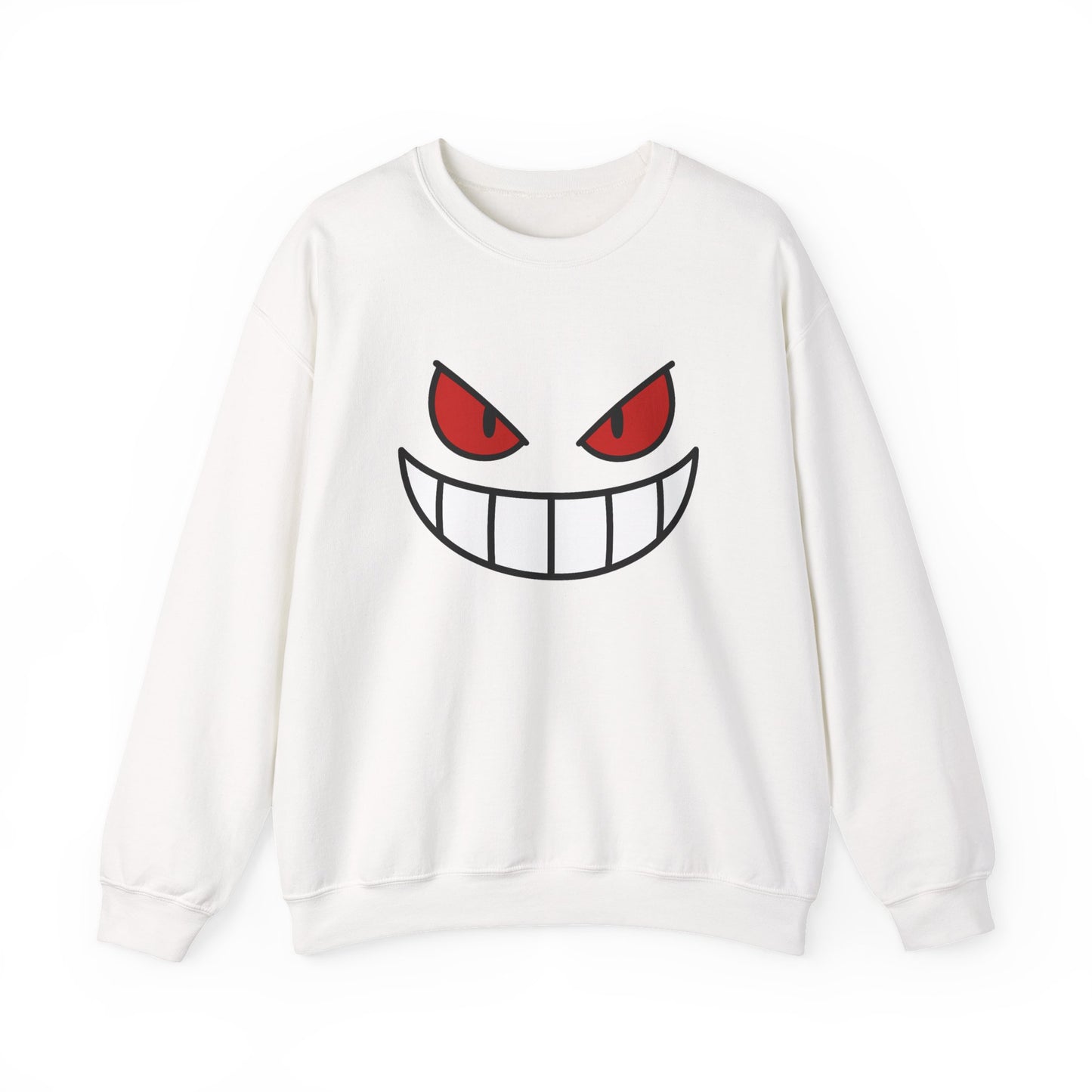 Evil Grin Sweatshirt, Creepy Skull Face Crewneck, Spooky Halloween Pullover, Dark Grinning Ghost Tee, Unisex Scary Smile Sweatshirt