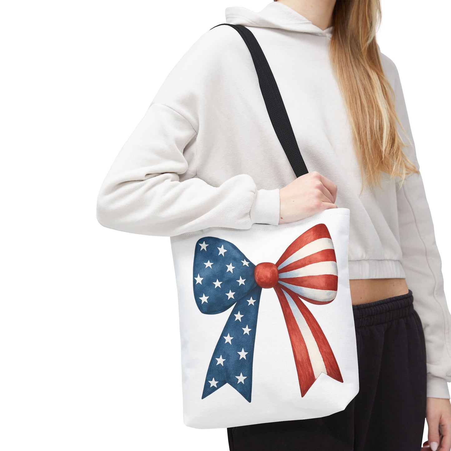 Patriotic Bow Tote Bag | 4th of July Reusable Bag | American Flag Tote | USA Stars Stripes Bag | Independence Day Gift | USA Market Bag