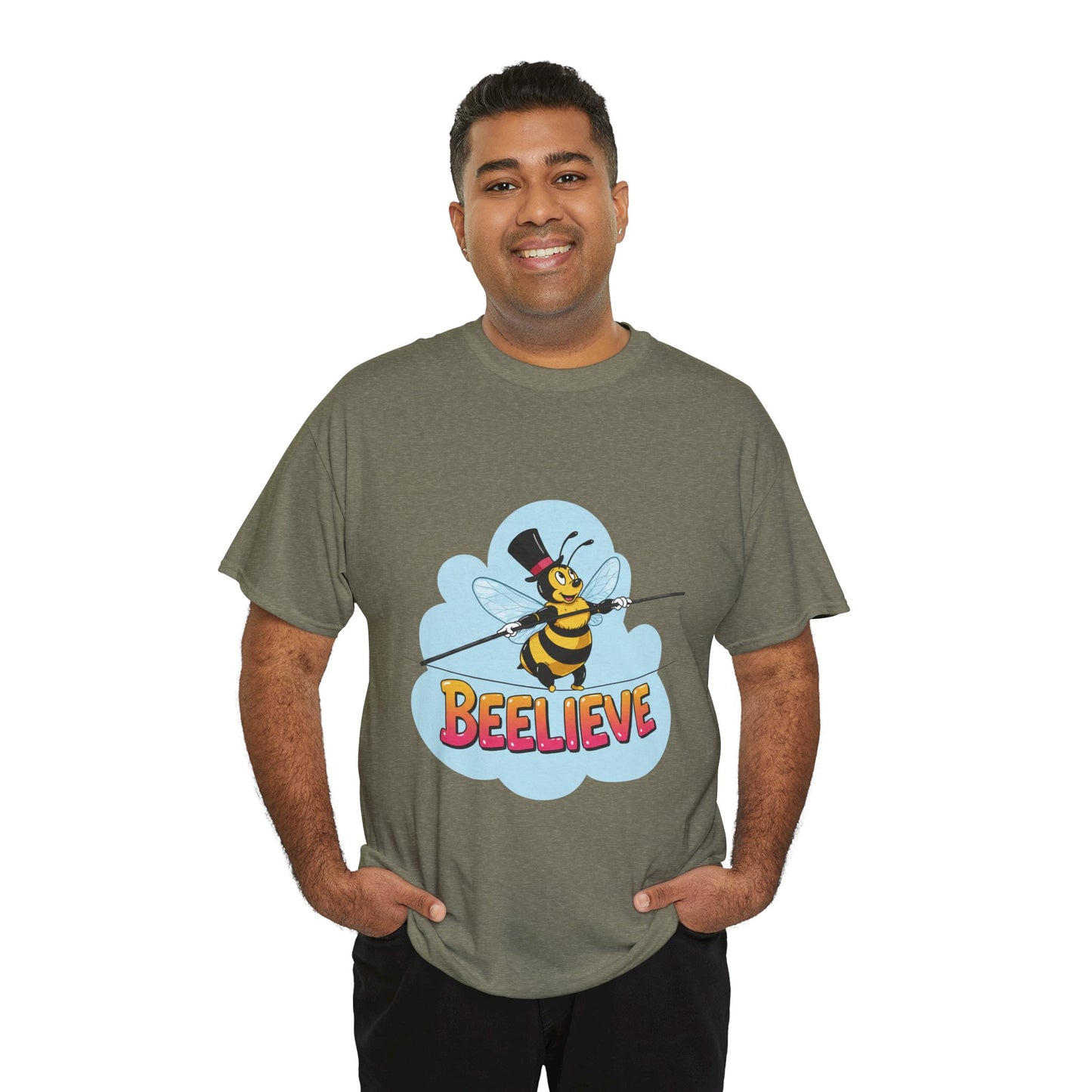 “Beelieve” Bee Pun T‑Shirt | Cute Bee Graphic Tee | Inspirational Pun Shirt | Funny Nature Lover Gift | Bee Belief Positive Vibes Tee