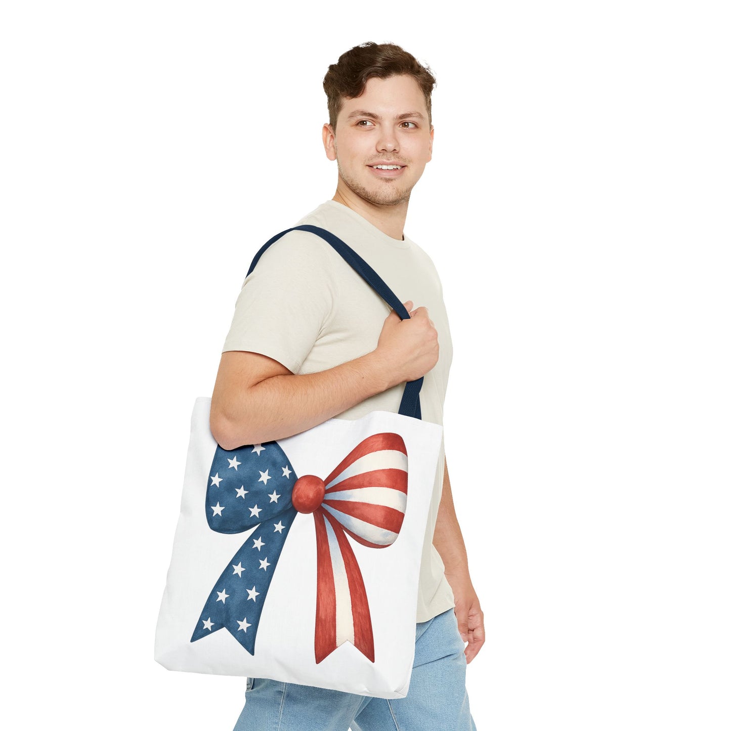 Patriotic Bow Tote Bag | 4th of July Reusable Bag | American Flag Tote | USA Stars Stripes Bag | Independence Day Gift | USA Market Bag