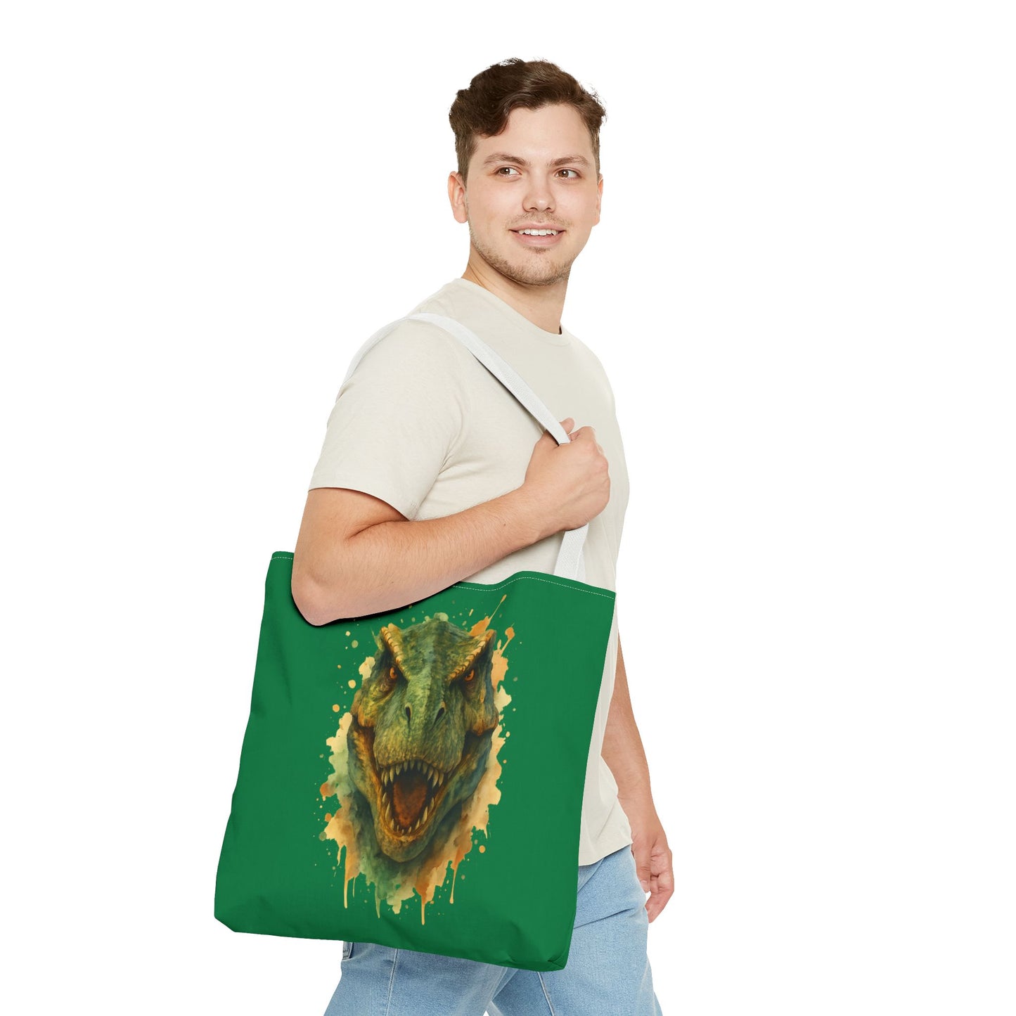 Watercolor T-Rex Tote Bag - Eco Canvas Dino Shopper, Dinosaur Lover Gift, Book Bag, Reusable Grocery Tote - Aesthetic Paleontology Art