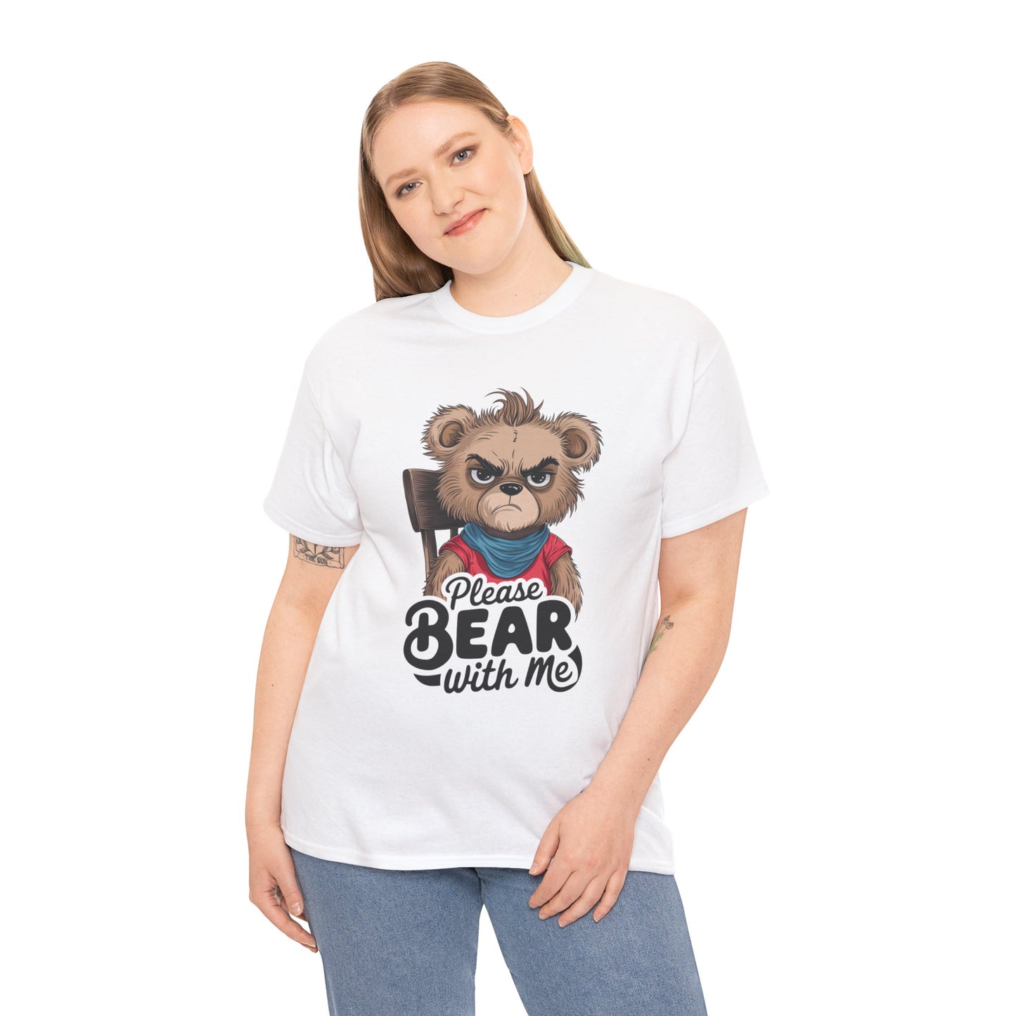 Grumpy Bear Graphic Tee – Please Bear With Me Shirt – Funny Animal T‑shirt – Sarcastic Humor Gift – Cute Bear Meme Art Tee