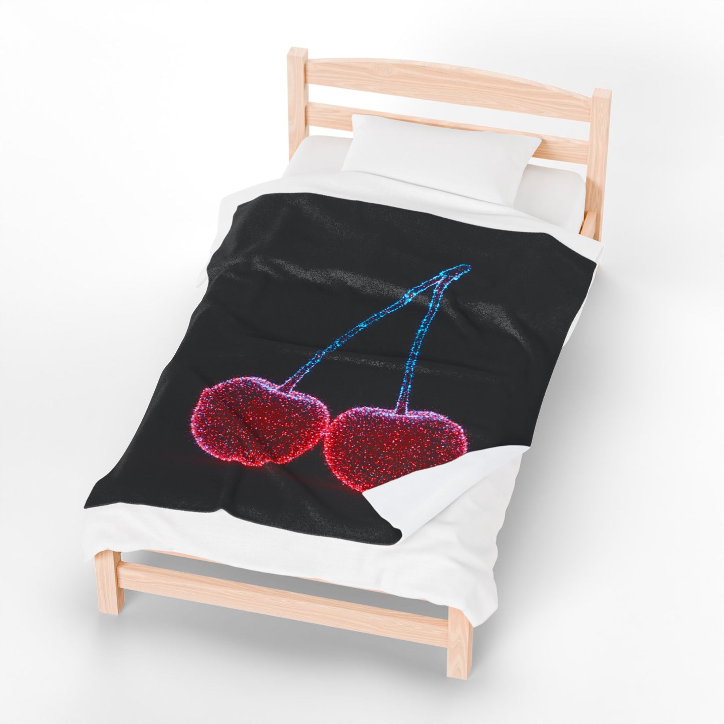 Plush Blanket with Bioluminescent Cherries Cherry Throw Cherry Decor Cherry Blanket