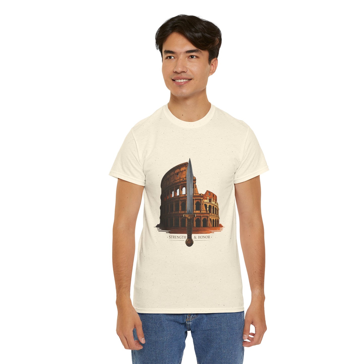 Strength & Honor Gladiator Shirt – Roman Colosseum Sword Graphic Tee – Ancient Rome History T-Shirt for Gladiator & Travel Fans