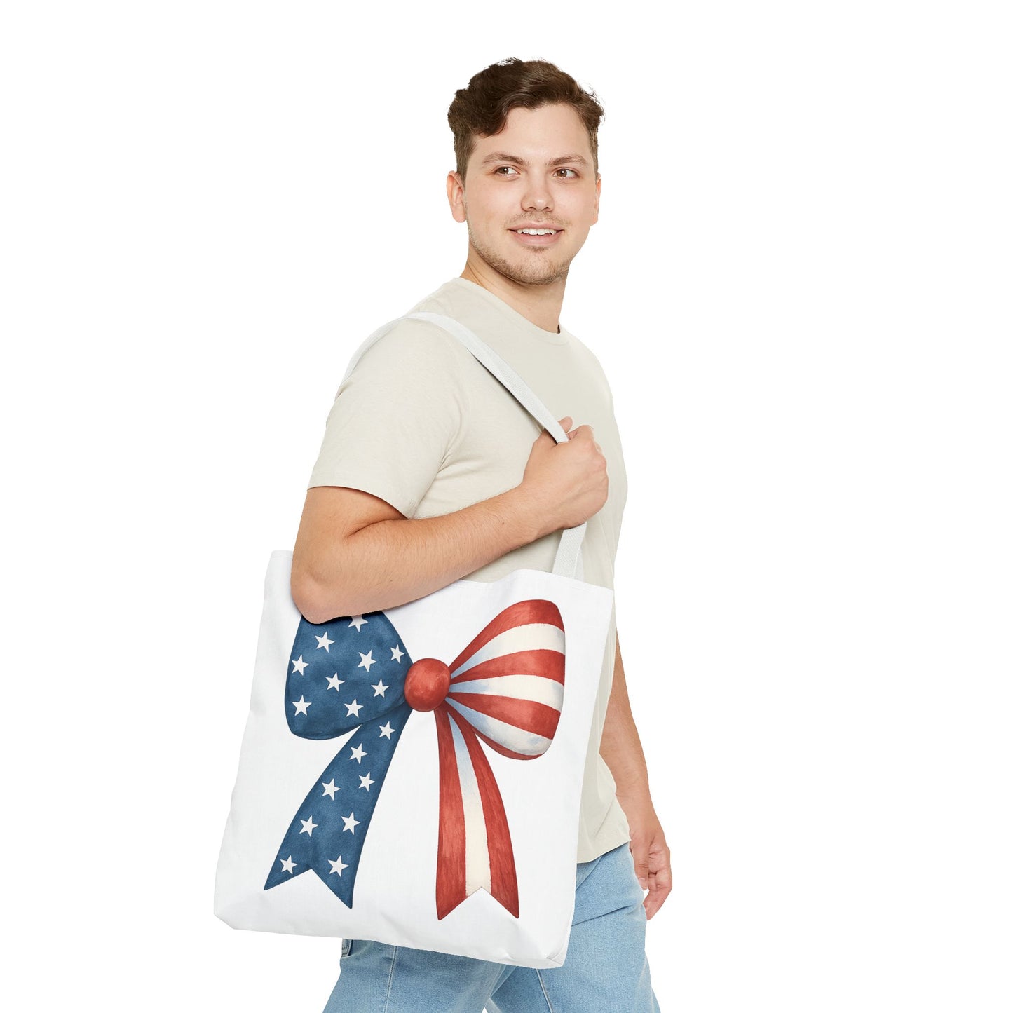 Patriotic Bow Tote Bag | 4th of July Reusable Bag | American Flag Tote | USA Stars Stripes Bag | Independence Day Gift | USA Market Bag