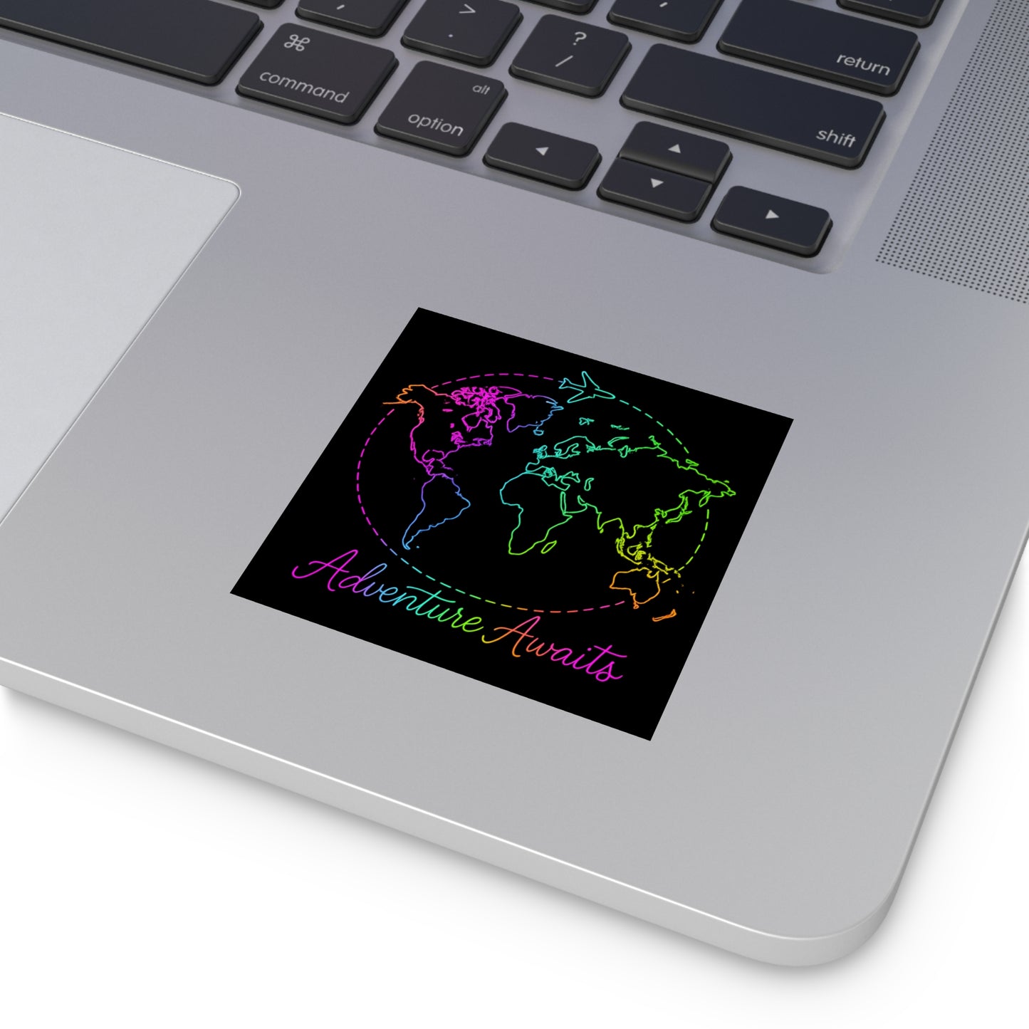 Adventure Awaits Neon Travel Sticker - Y2K Rainbow World Map Vinyl Decal for Luggage, Laptop and Water Bottle - Wanderlust Aesthetic