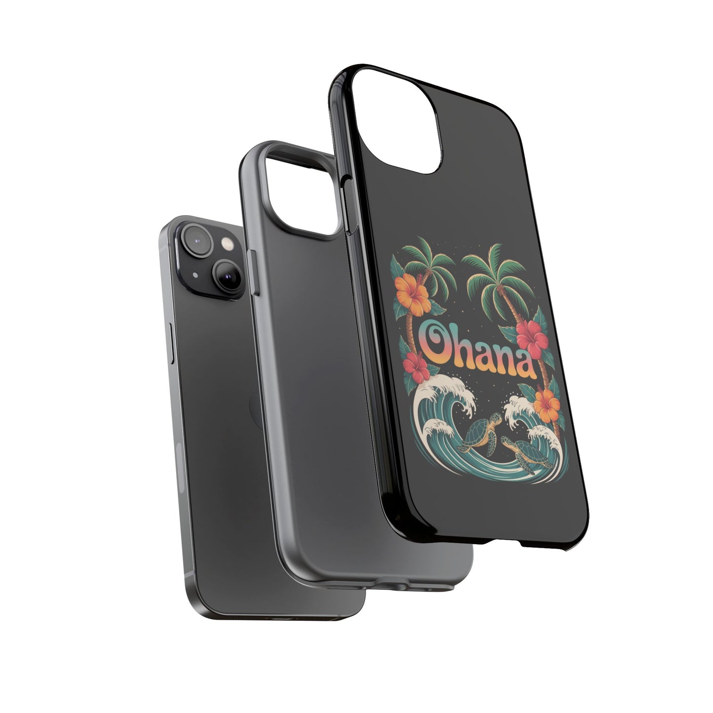 Tropical Ohana iPhone Case - Beach Vibes Cover with Palms, Hibiscus and Turtles - Rugged and Glossy Summer Phone Protector
