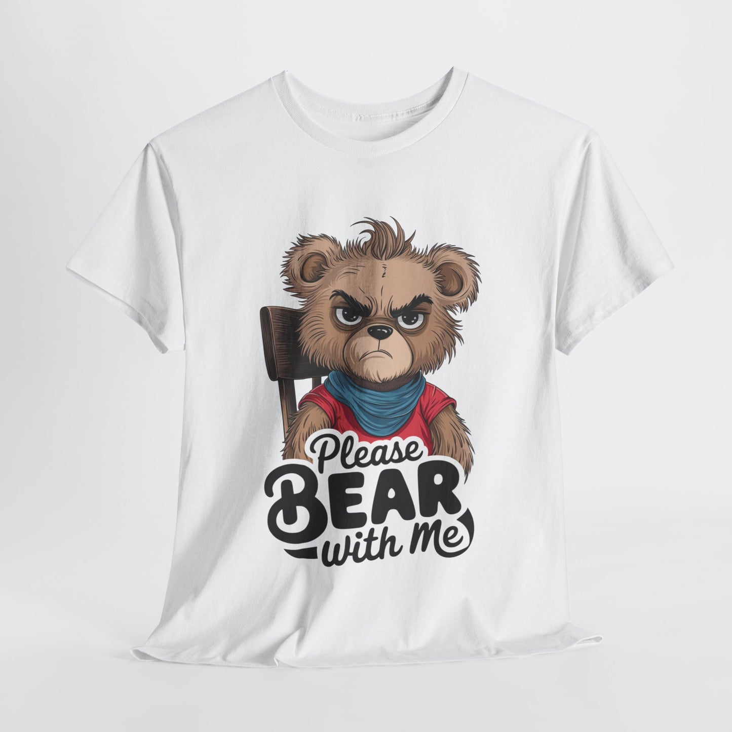 Grumpy Bear Graphic Tee – Please Bear With Me Shirt – Funny Animal T‑shirt – Sarcastic Humor Gift – Cute Bear Meme Art Tee