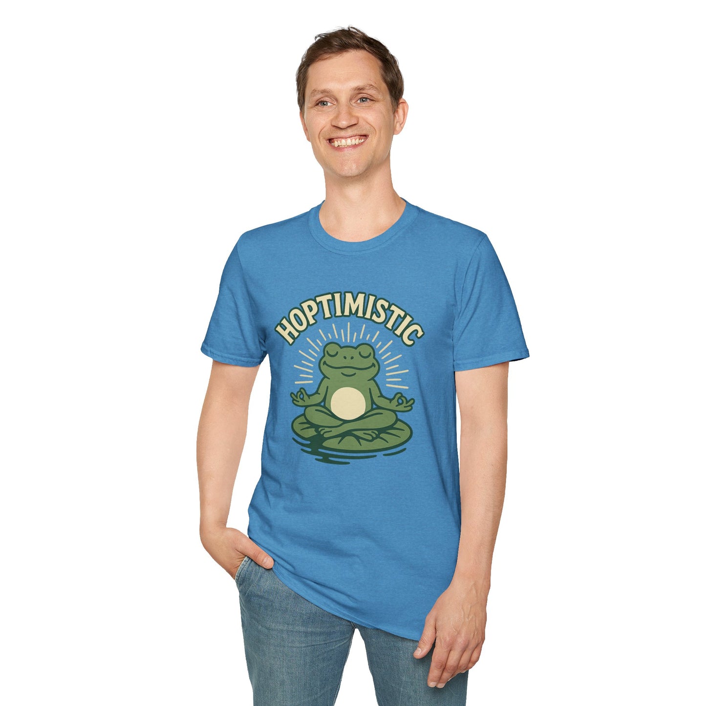 HOPTIMISTIC Relaxed Zen Frog T-Shirt • Cute Animal Graphic Tee • Mindful Yoga Frog Humor • Unisex Gift • Nature Lover Shirt