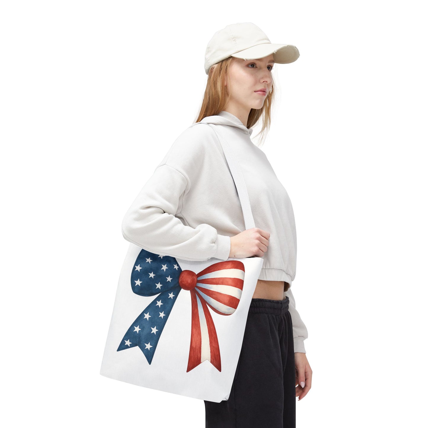 Patriotic Bow Tote Bag | 4th of July Reusable Bag | American Flag Tote | USA Stars Stripes Bag | Independence Day Gift | USA Market Bag