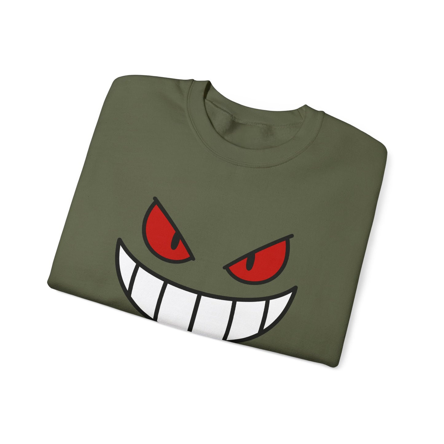 Evil Grin Sweatshirt, Creepy Skull Face Crewneck, Spooky Halloween Pullover, Dark Grinning Ghost Tee, Unisex Scary Smile Sweatshirt