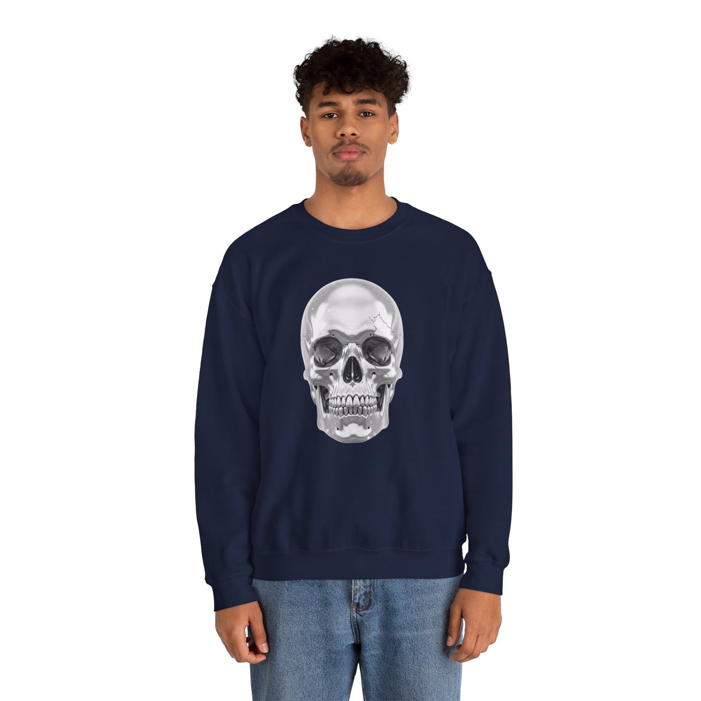 Silver Skull Sweatshirt, Gothic Skull Crewneck, Retro Skull Sweatshirt, Vintage Skull Graphic, Halloween Rock Pullover