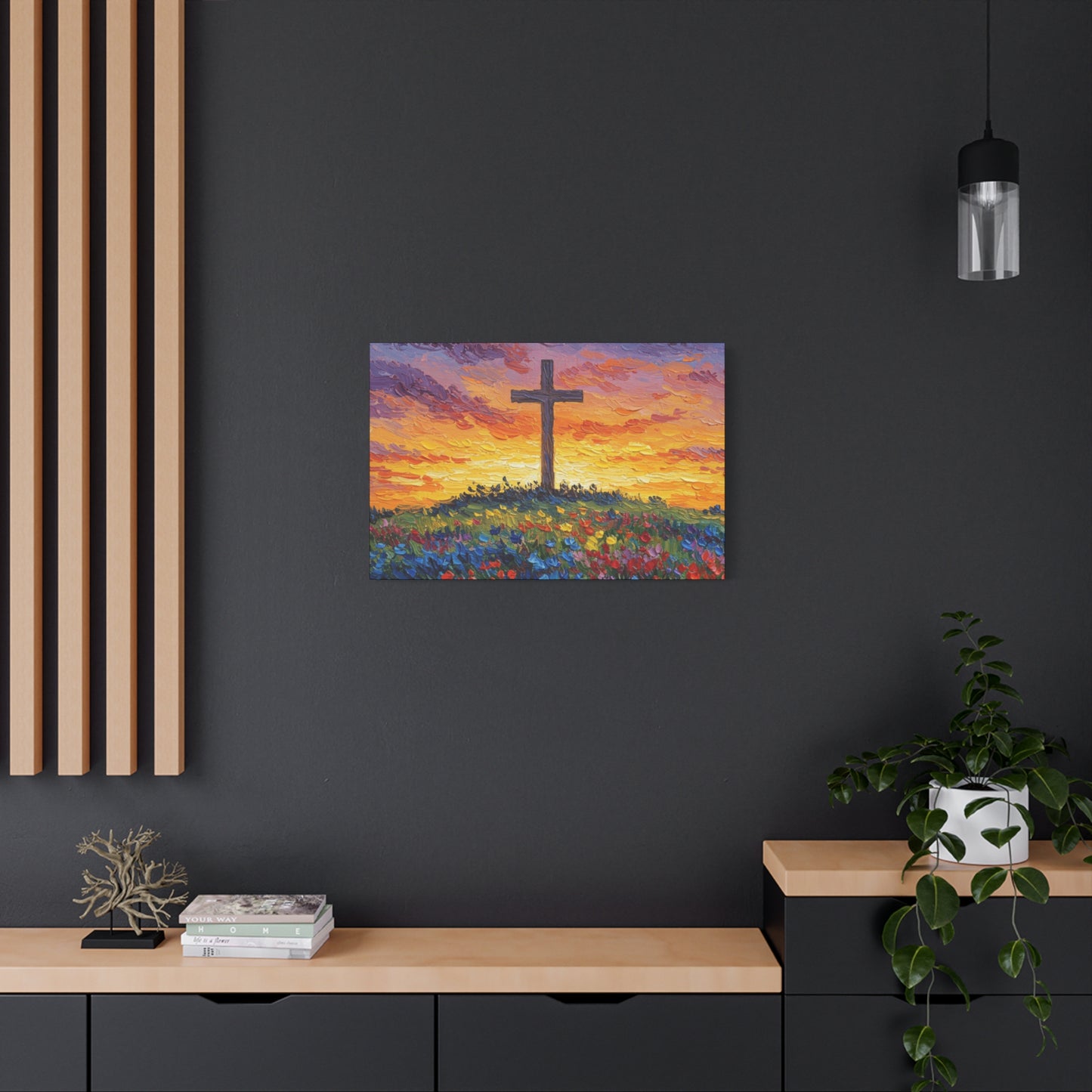 Van Gogh Inspired Inspirational Stretched Canvas Art - Sunset Cross Landscape