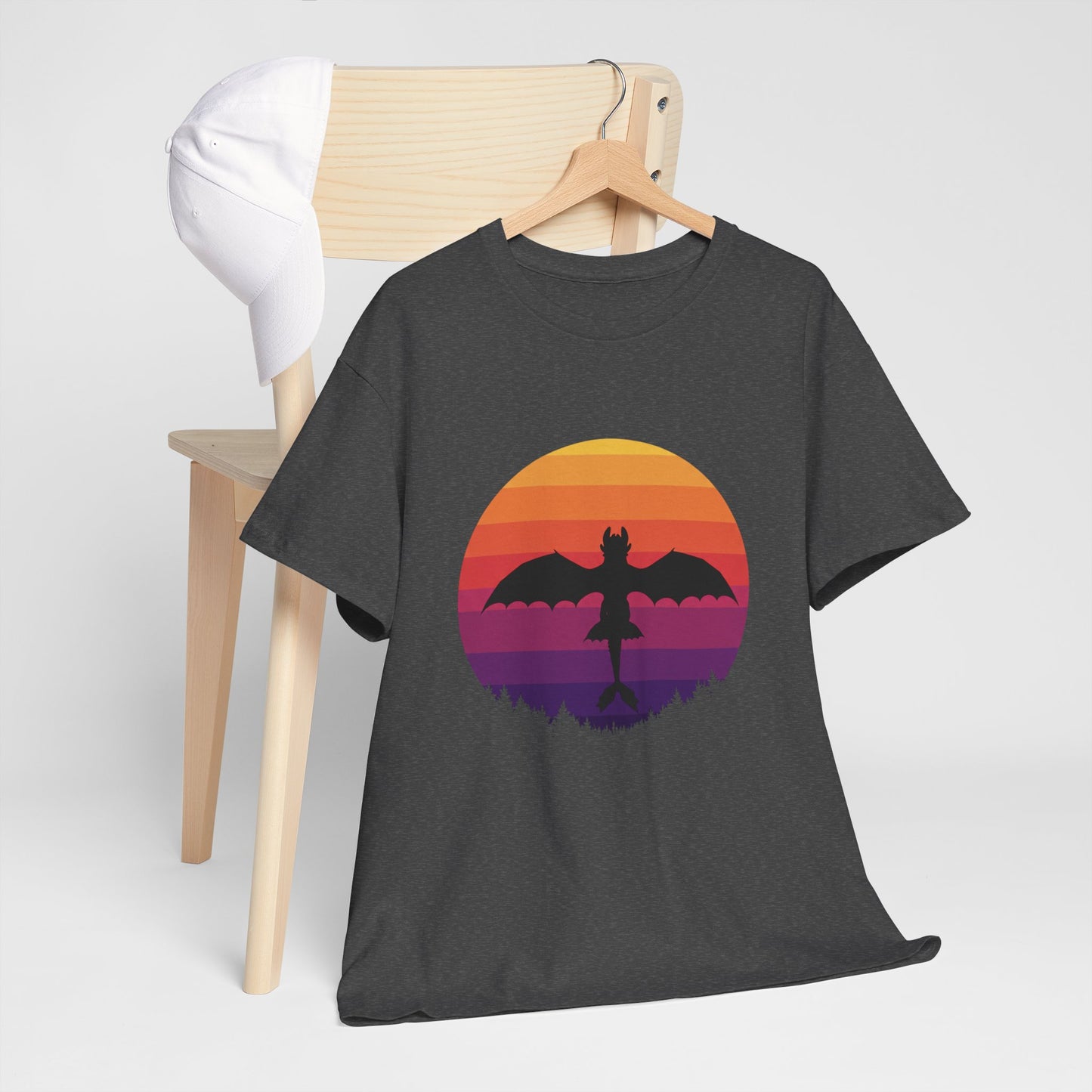 Night Dragon Sunset T-Shirt | Retro Dragon Silhouette Tee | Fantasy Dragon Shirt | Unisex Graphic Tee | Gift for Dragon Lovers