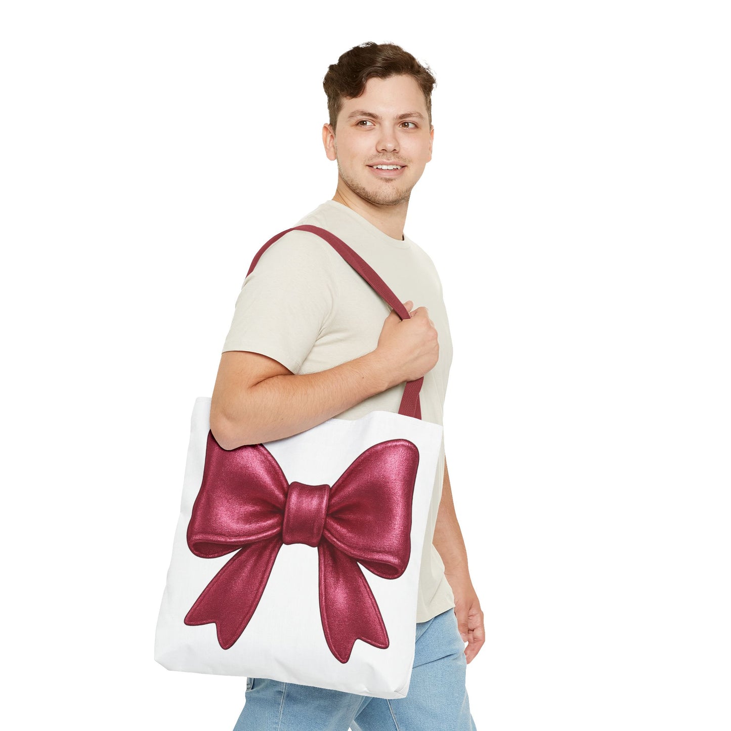 Chic Red Bow Tote Bag – Cute Girly Gift for Her, Fashionable White Bag with Red Handles, Kawaii Aesthetic Purse, Everyday Style