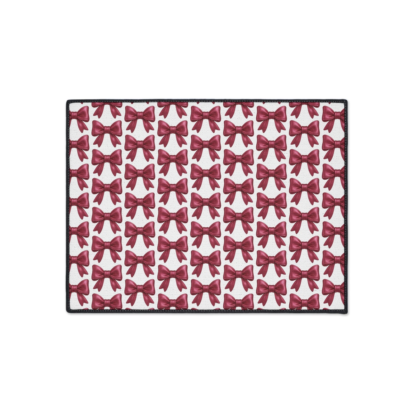 Pink Bow Doormat Cute Glam Entry Rug, Decorative Floor Mat with Repeating Bow Pattern, Girly Room or Holiday Decor