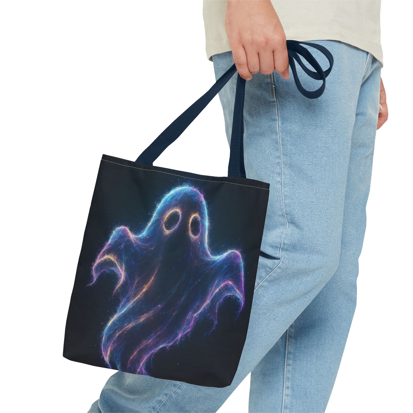 Neon Ghost Tote Bag, Spooky Halloween Canvas Tote, Glowing Cosmic Ghost Design Bag, Reusable Trick Or Treat Tote, Gothic Gift Accessory