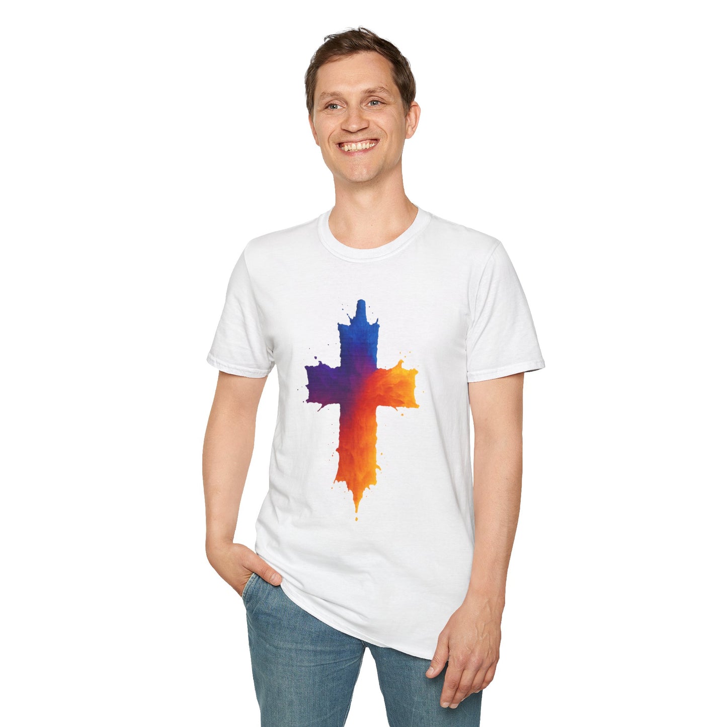 Colorful Abstract Cross T‑Shirt | Bold Grunge Paint Splatter Christian Tee | Unique Vibrant Gift | Inspirational Faith Graphic Shirt