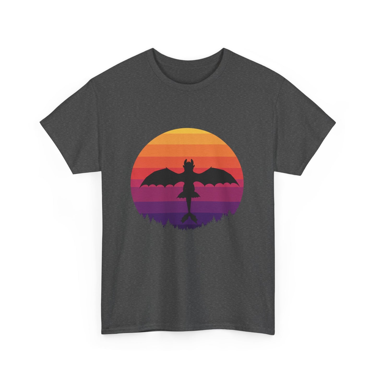 Night Dragon Sunset T-Shirt | Retro Dragon Silhouette Tee | Fantasy Dragon Shirt | Unisex Graphic Tee | Gift for Dragon Lovers