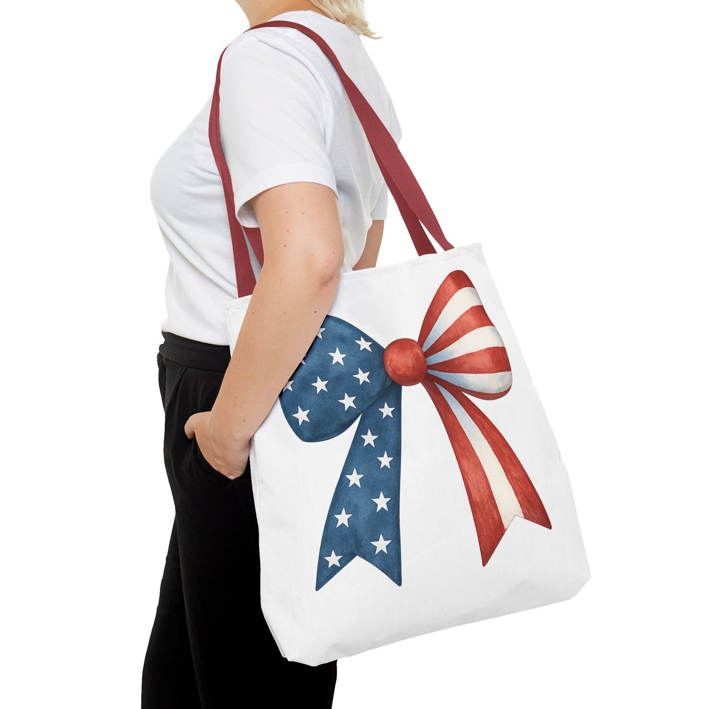 Patriotic Bow Tote Bag | 4th of July Reusable Bag | American Flag Tote | USA Stars Stripes Bag | Independence Day Gift | USA Market Bag