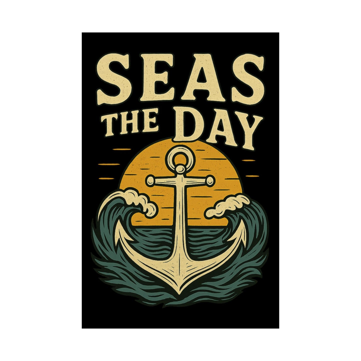 Poster - Seas the Day Anchor Sunset Design Nautical Decor Inspirational Reminder Beach Decoration