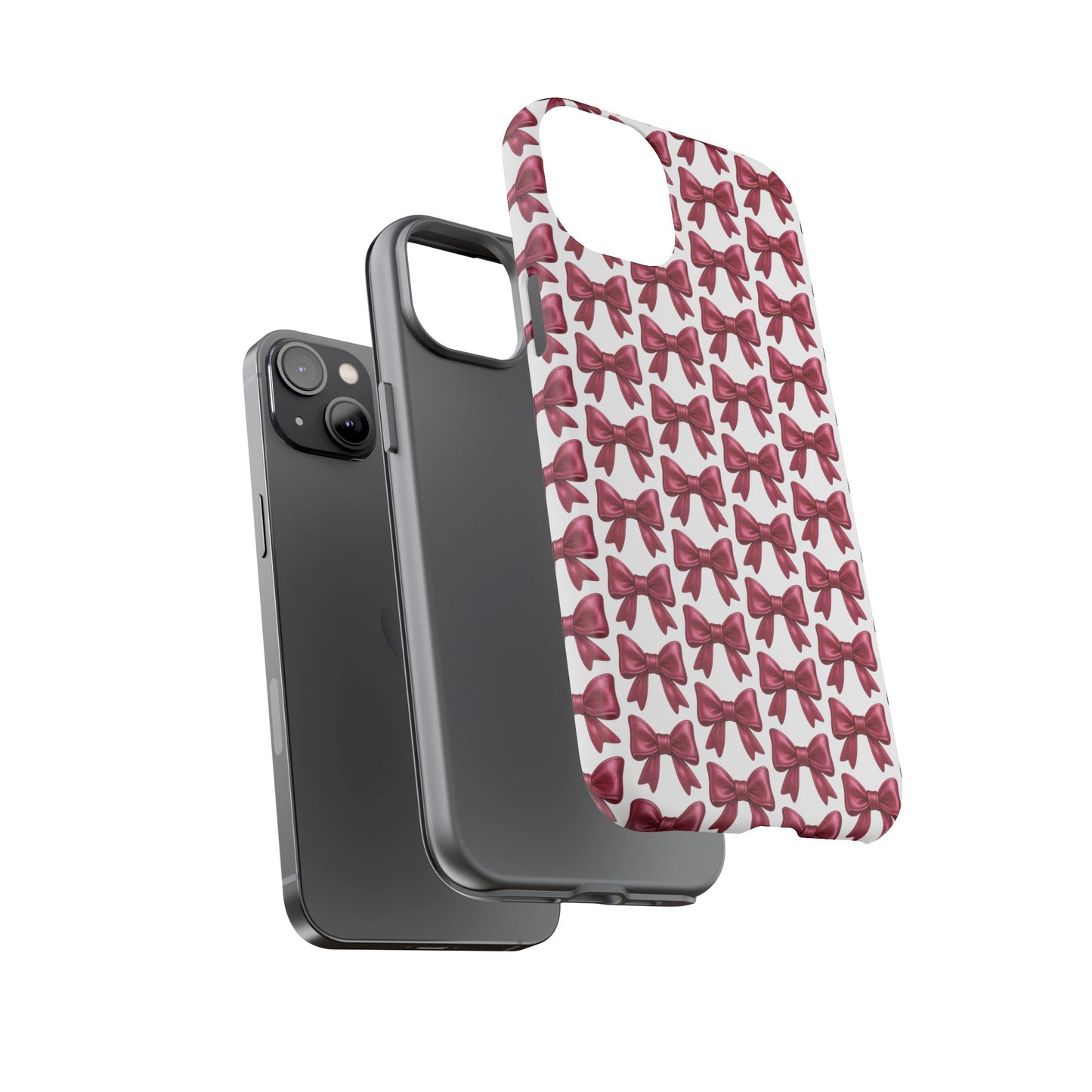 Coquette Bow iPhone Case - Burgundy Ribbon Pattern Phone Cover, Girly Aesthetic Accessory, Cute Gift for Her