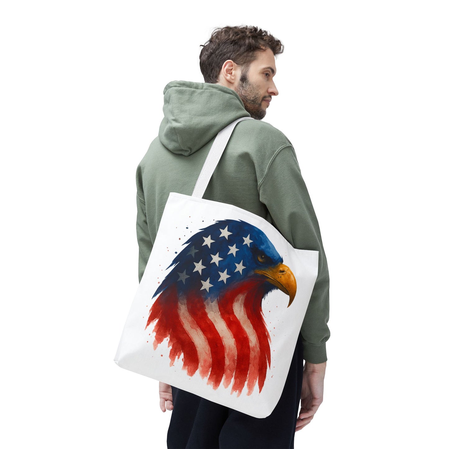 Patriotic Eagle Tote Bag USA Flag Canvas Carryall - Eco-Friendly Independence Day, Memorial Day Gift for Veterans, Reusable Shopping Bag