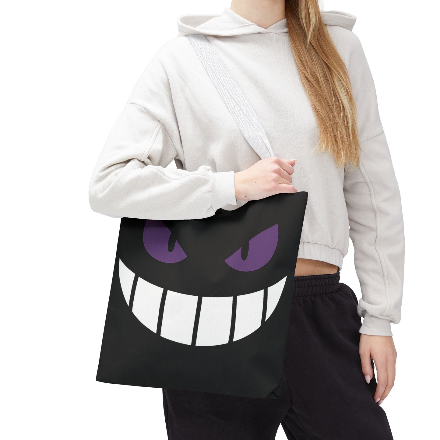 Evil Grin Tote Bag, Spooky Purple Eyes Reusable Shopping Bag, Creepy Cute Halloween Tote, Gothic Horror Canvas Bag, Gamer Room Accessory