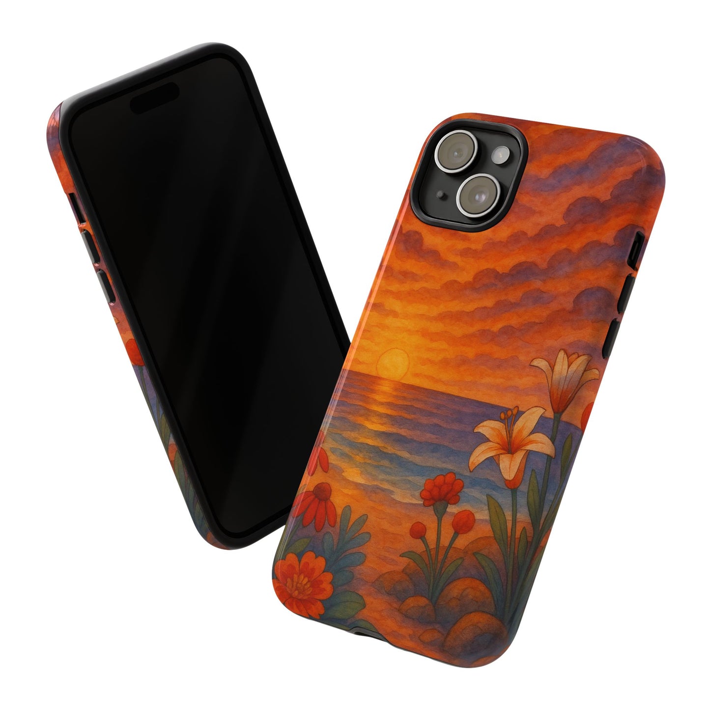 iPhone Case - Floral Ocean Sunset Watercolor Tough Case Nautical Phone Case Beach iPhone Case Ocean Sunset Theme