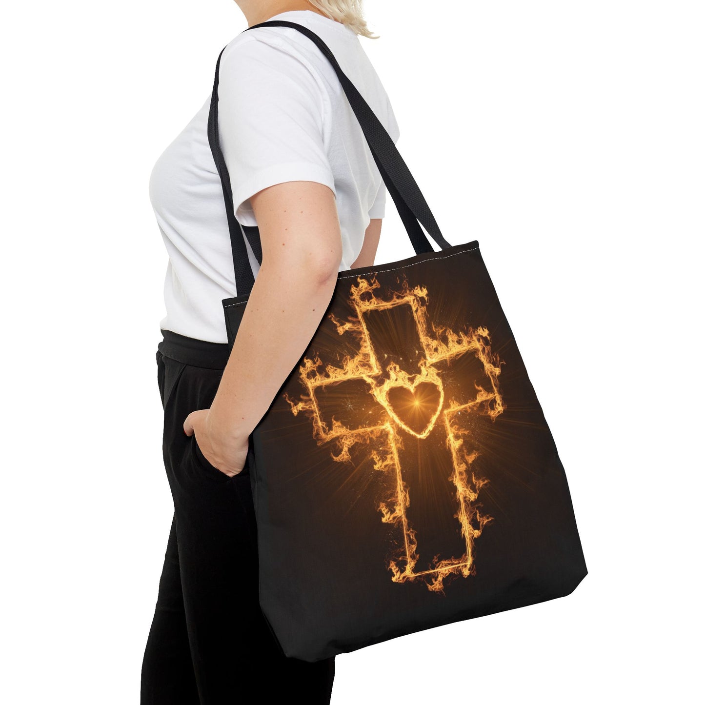 Stylish Flame Cross Tote Bag - Faith-Inspired Fashion