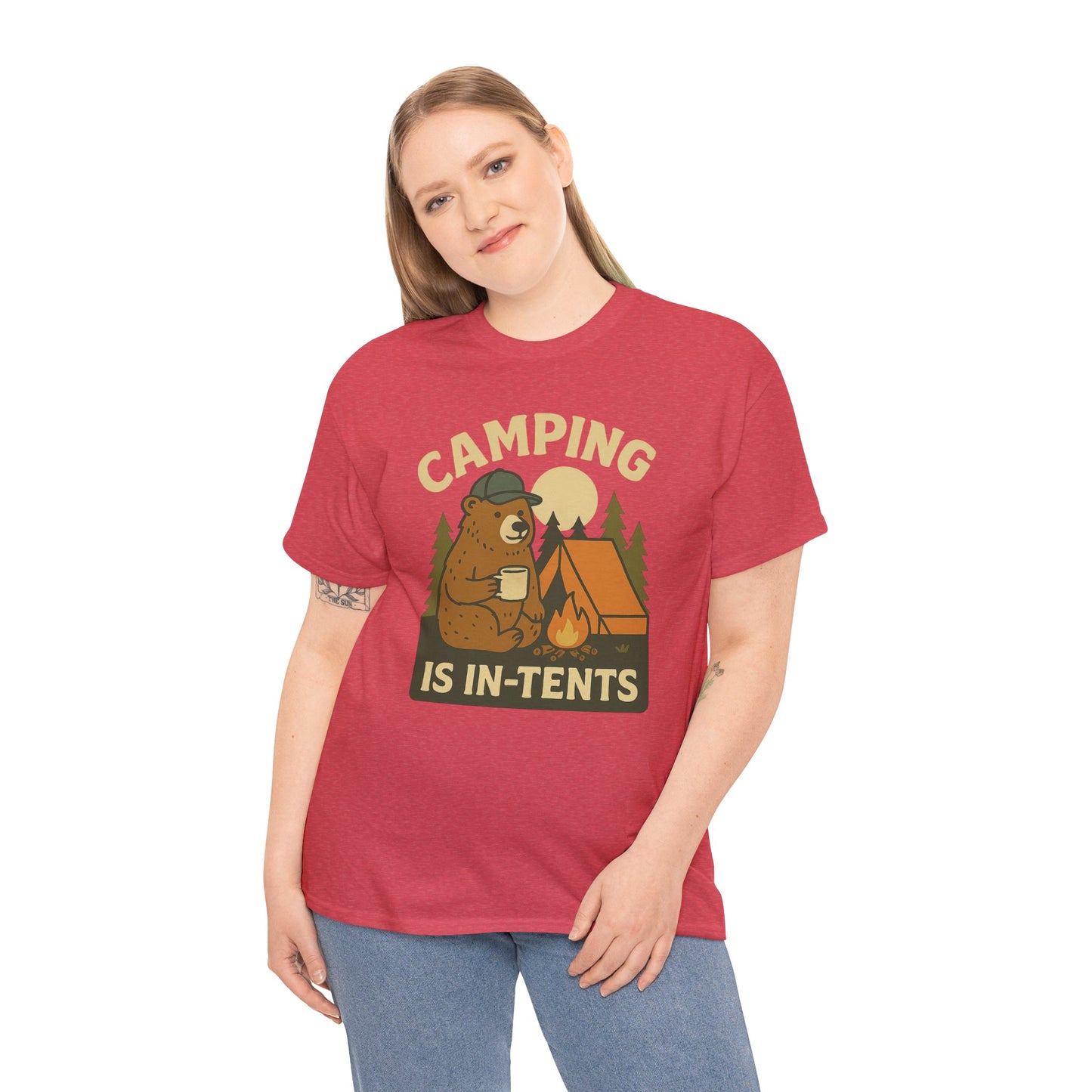 Camping Is In-Tents Funny Bear Camping Tee - Cute Outdoorsy Pun Shirt - Retro Campfire Graphic, Nature Lover Gift, Unisex Adventure Apparel