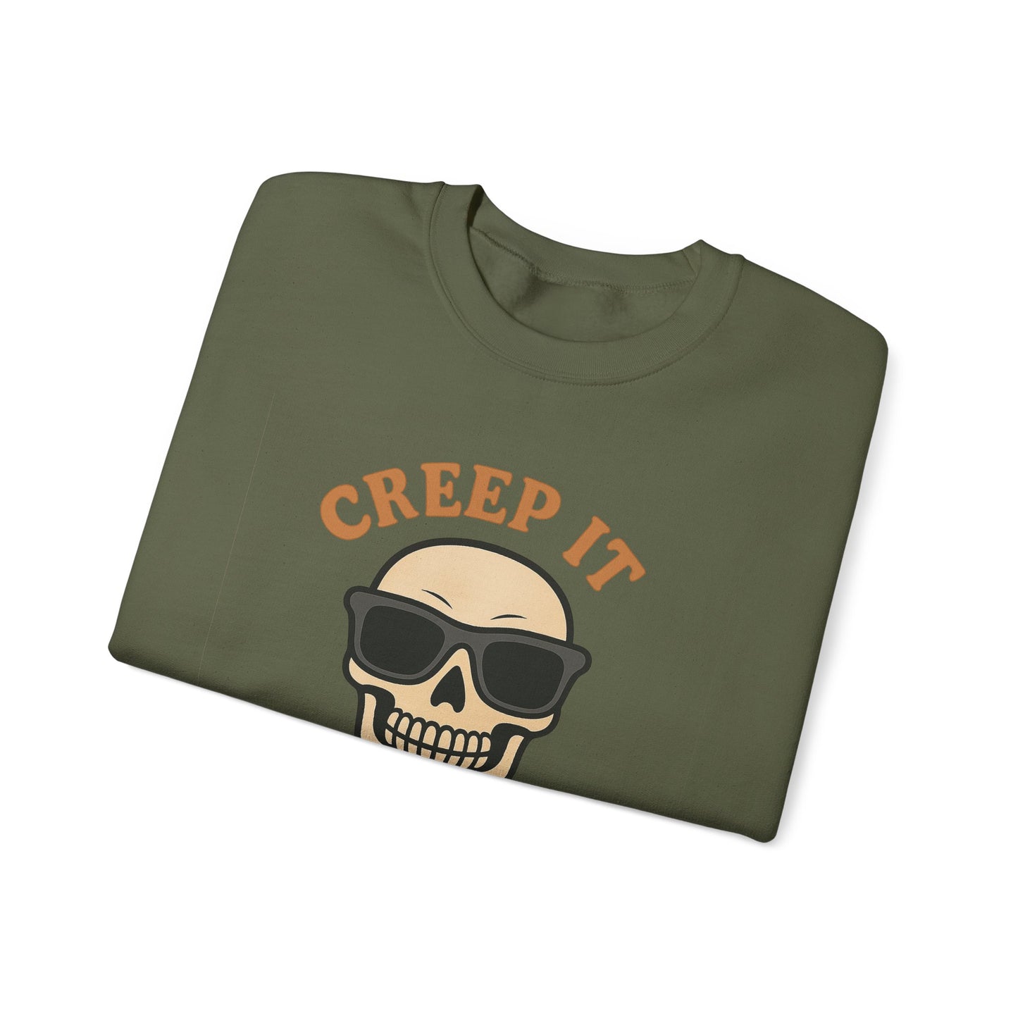 Creep It Real Skull Sweatshirt, Funny Halloween Skull Crewneck, Spooky Skeleton Pullover, Dark Graphic Sweatshirt, Unisex Halloween Gift