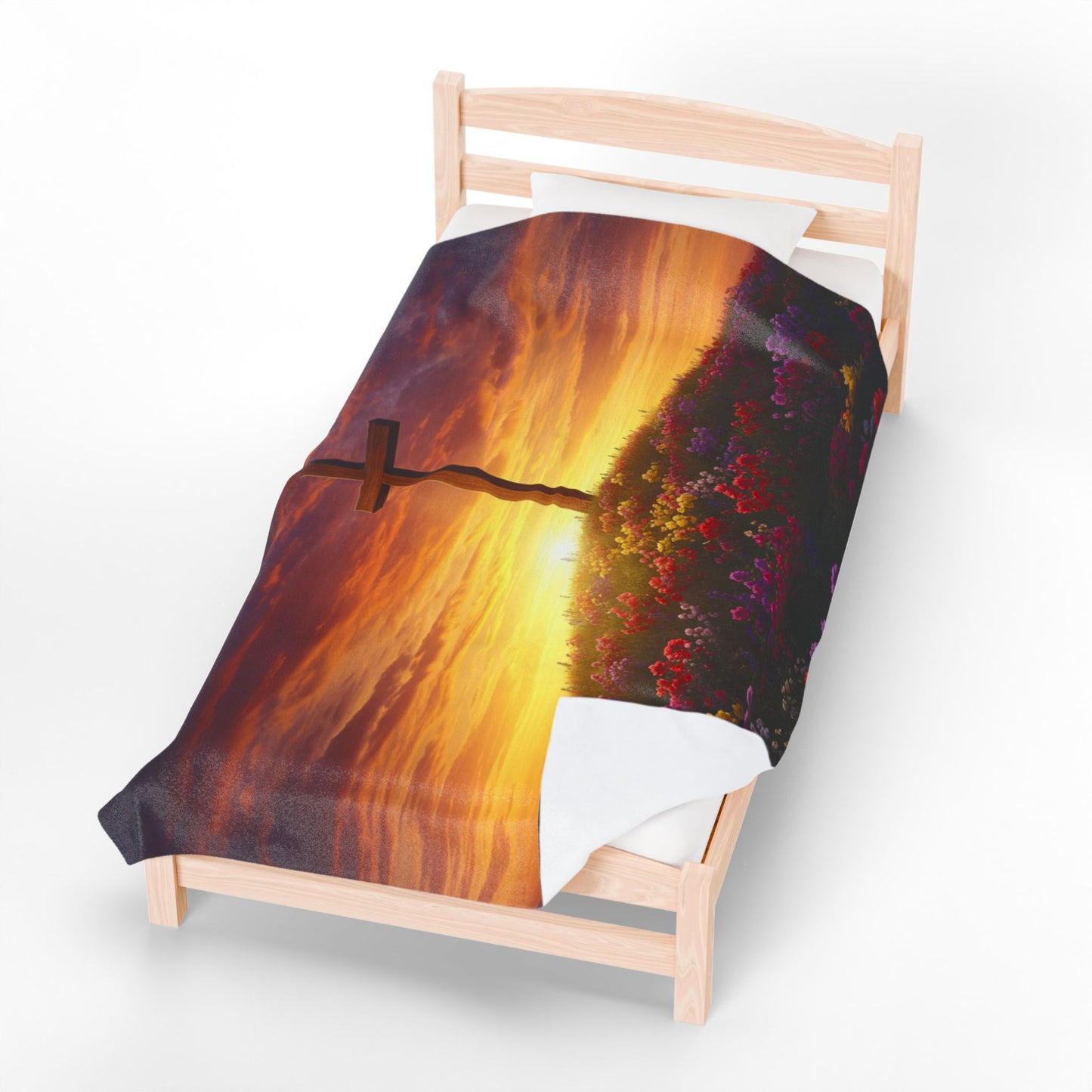 Velveteen Plush Blanket DaVinci Style Cross Hill Painting Christian Blanket Spiritual Decor Religious Throw Gift for Believers