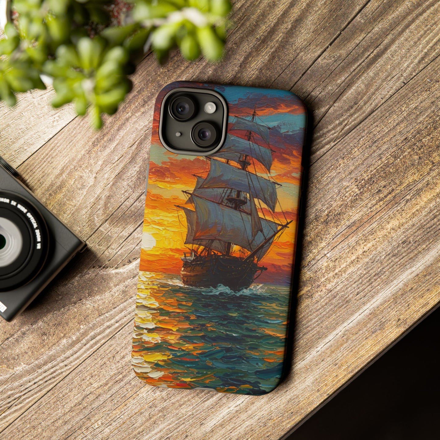 iPhone Case - Ship Sailing at Sunset Design
