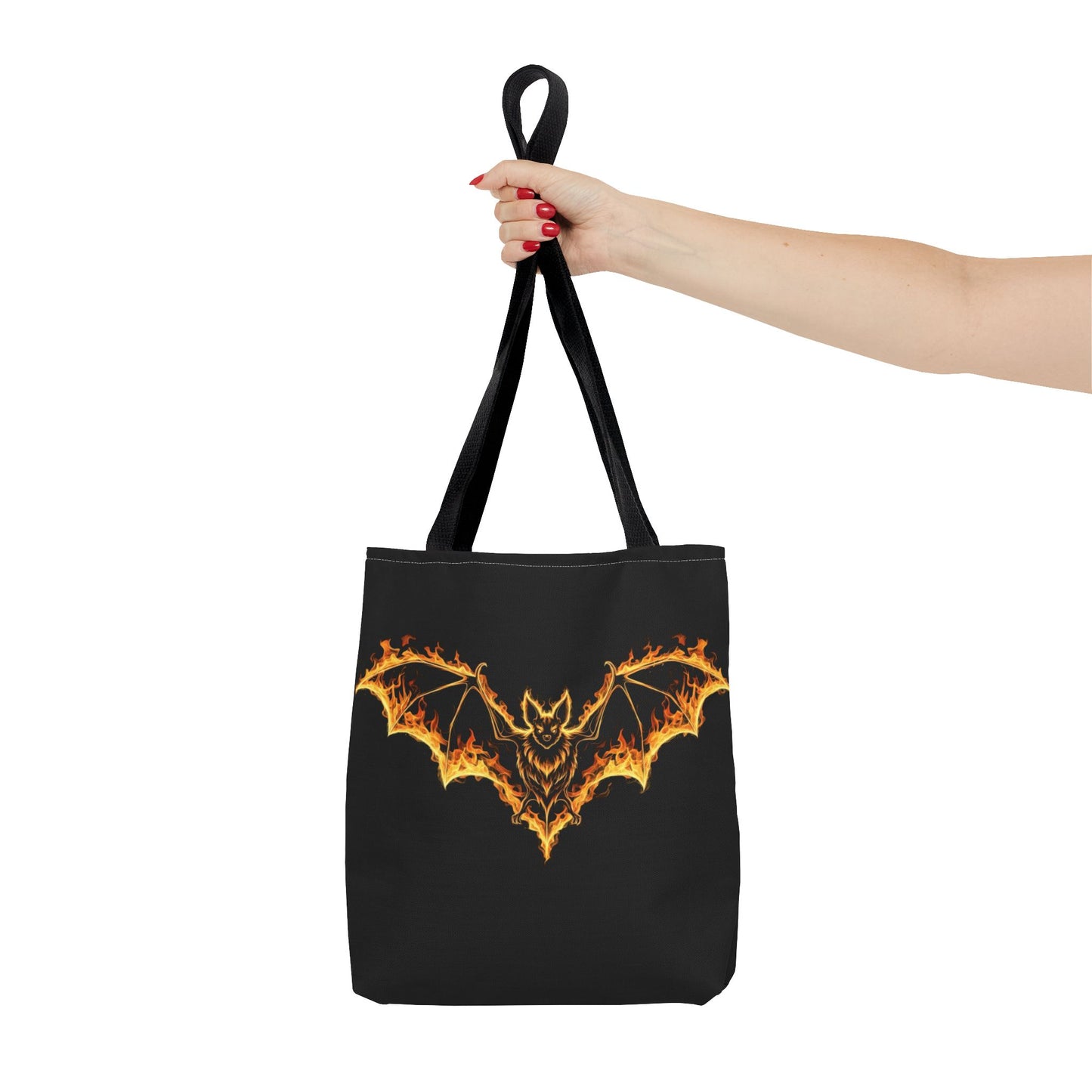 Flaming Bat Tote Bag, Gothic Halloween Canvas Tote, Fiery Wing Bat Design Tote, Spooky Season Accessory, Gothic Gift Tote
