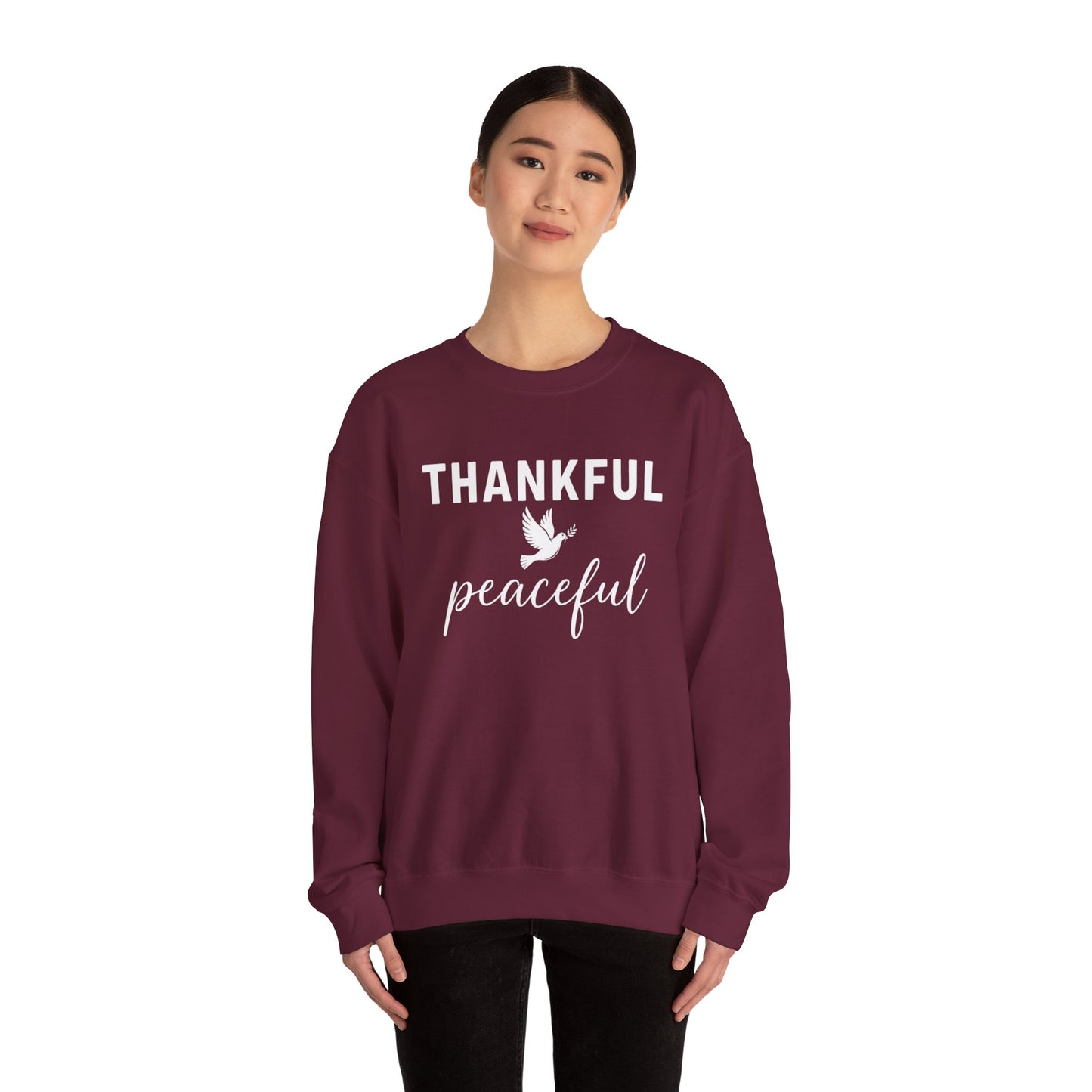 Thankful Peaceful Sweatshirt, Inspirational Quote Crewneck, Positive Message Sweater, Gratitude Gift, Cozy Faith Based Pullover