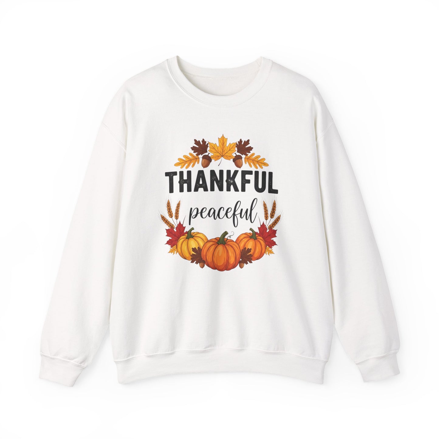 Thankful Peaceful Fall Sweatshirt, Autumn Pumpkin Crewneck, Thanksgiving Sweater, Cozy Seasonal Pullover, Gratitude Gift For Women Men