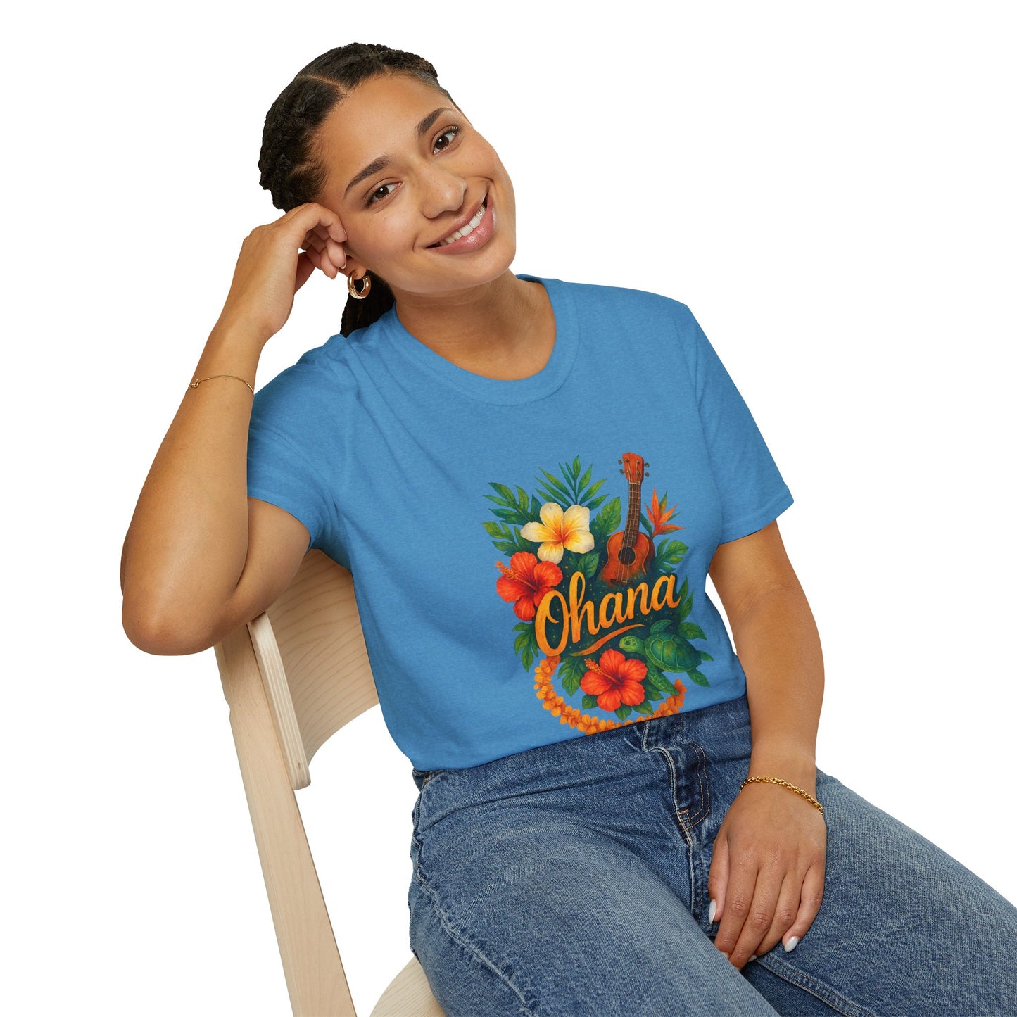 Ohana Hawaiian Shirt | Tropical Family T-Shirt | Luau Vacation Tee | Aloha Summer Shirt | Ukulele Turtle Floral Beach Gift