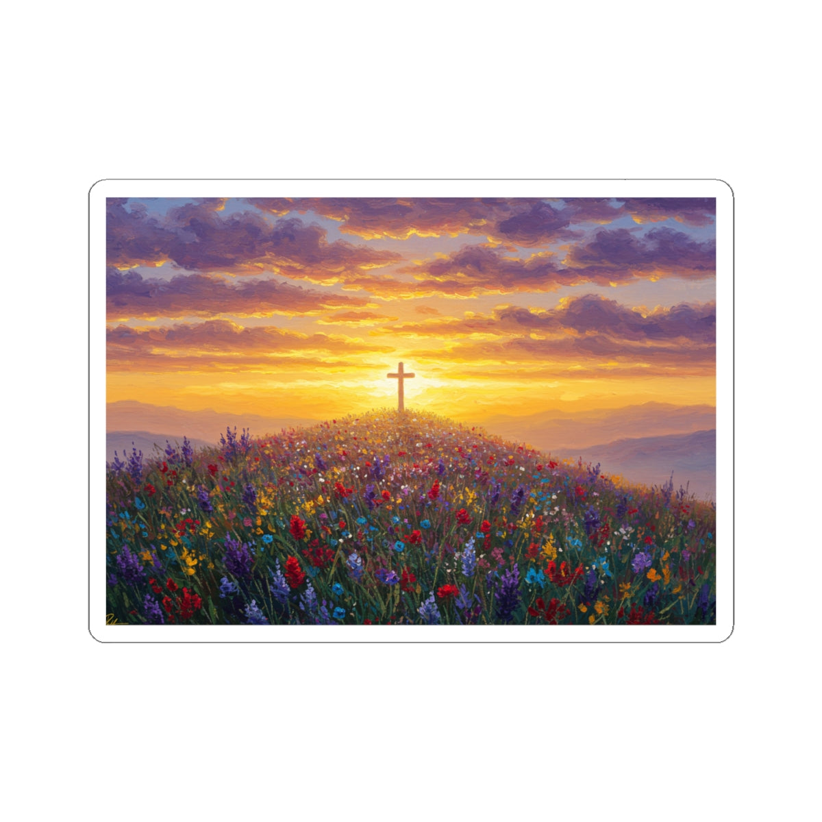 Monet Hill Cross Kiss-Cut Stickers Christian Sticker Spiritual Decal Religious Decor