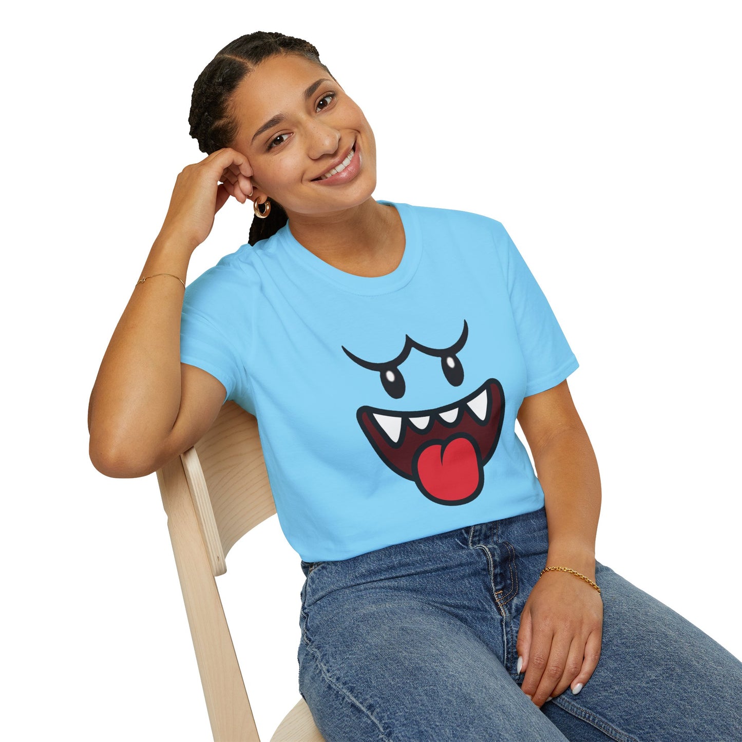 Ghost Face Graphic T-Shirt – Funny Spooky Cute Retro Halloween Tee, Y2K Nostalgia Bold Design, Soft Cotton, Fall Gift Shirt