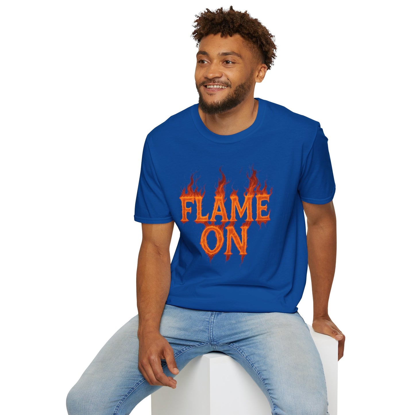 Flame On Fire Typography Shirt - Superhero Fan Gift, Personalized Fiery Slogan Tee, Comic Style Flame Letter T-Shirt, Flame Lover Shirt