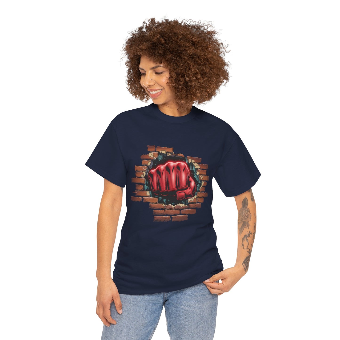 Impact Fist Graphic T-Shirt – Punch Through Brick Wall Design | Bold Streetwear Tee for Fighters, Gym & Edge-Lovers