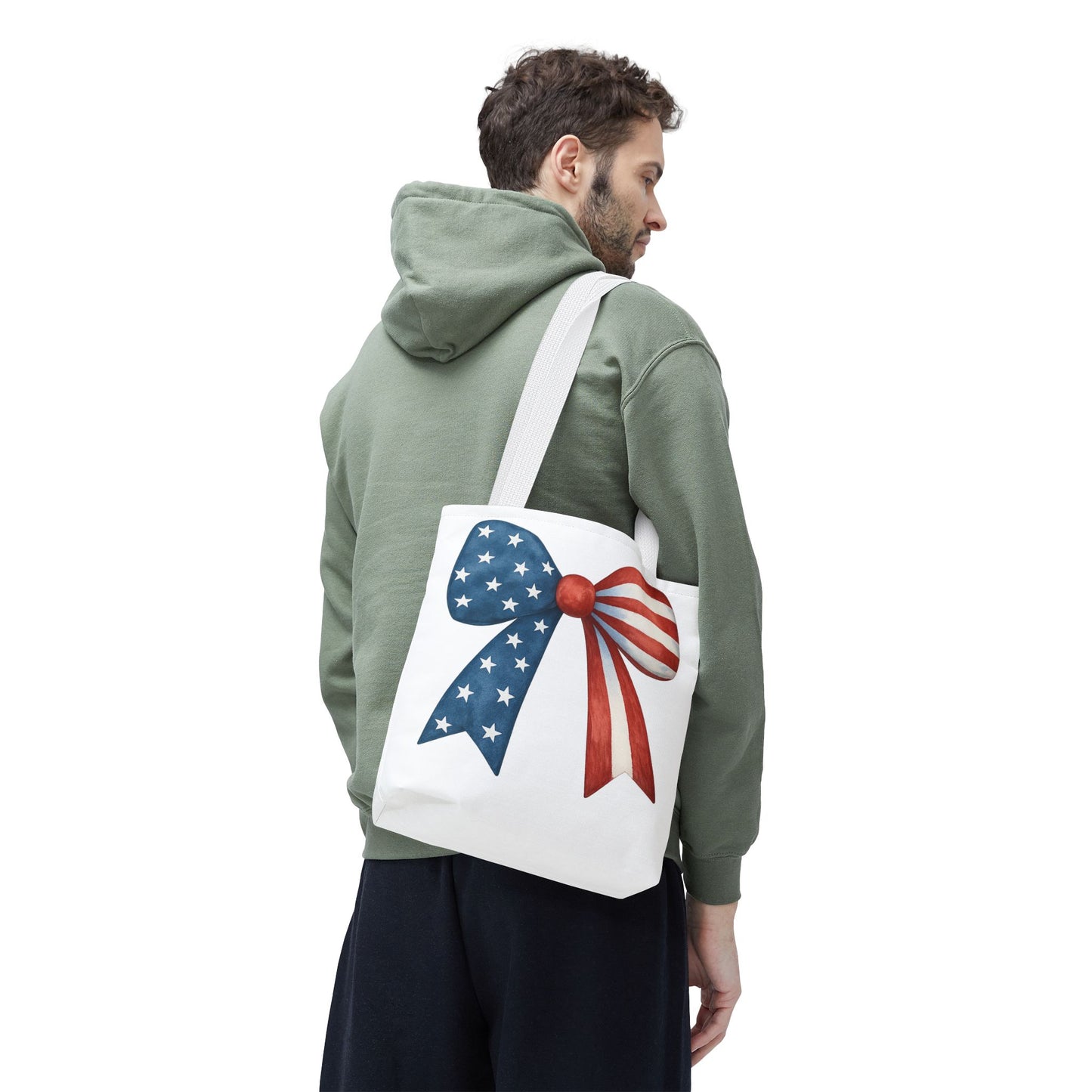 Patriotic Bow Tote Bag | 4th of July Reusable Bag | American Flag Tote | USA Stars Stripes Bag | Independence Day Gift | USA Market Bag