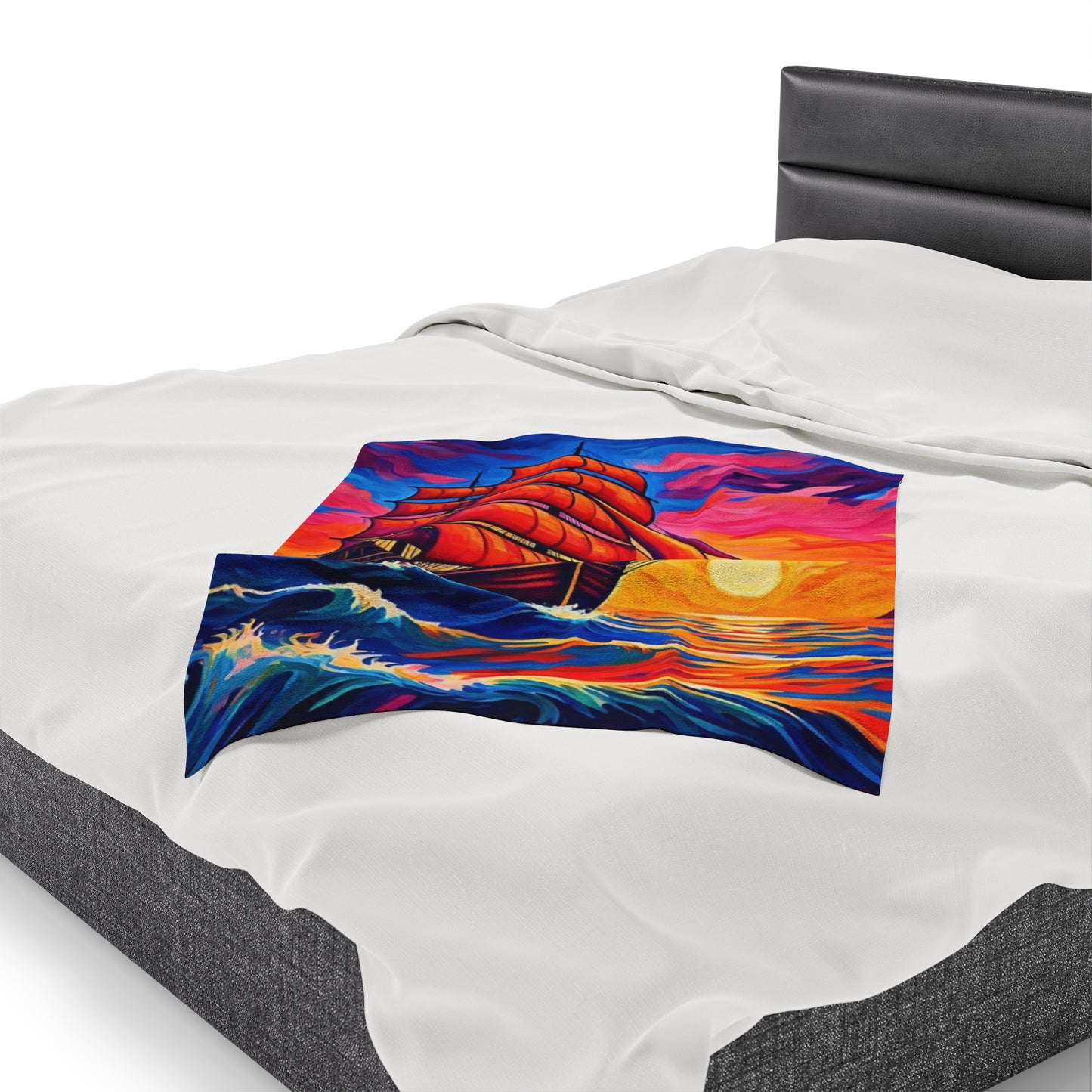 Plush Blanket - Sunset Ship Painting Design