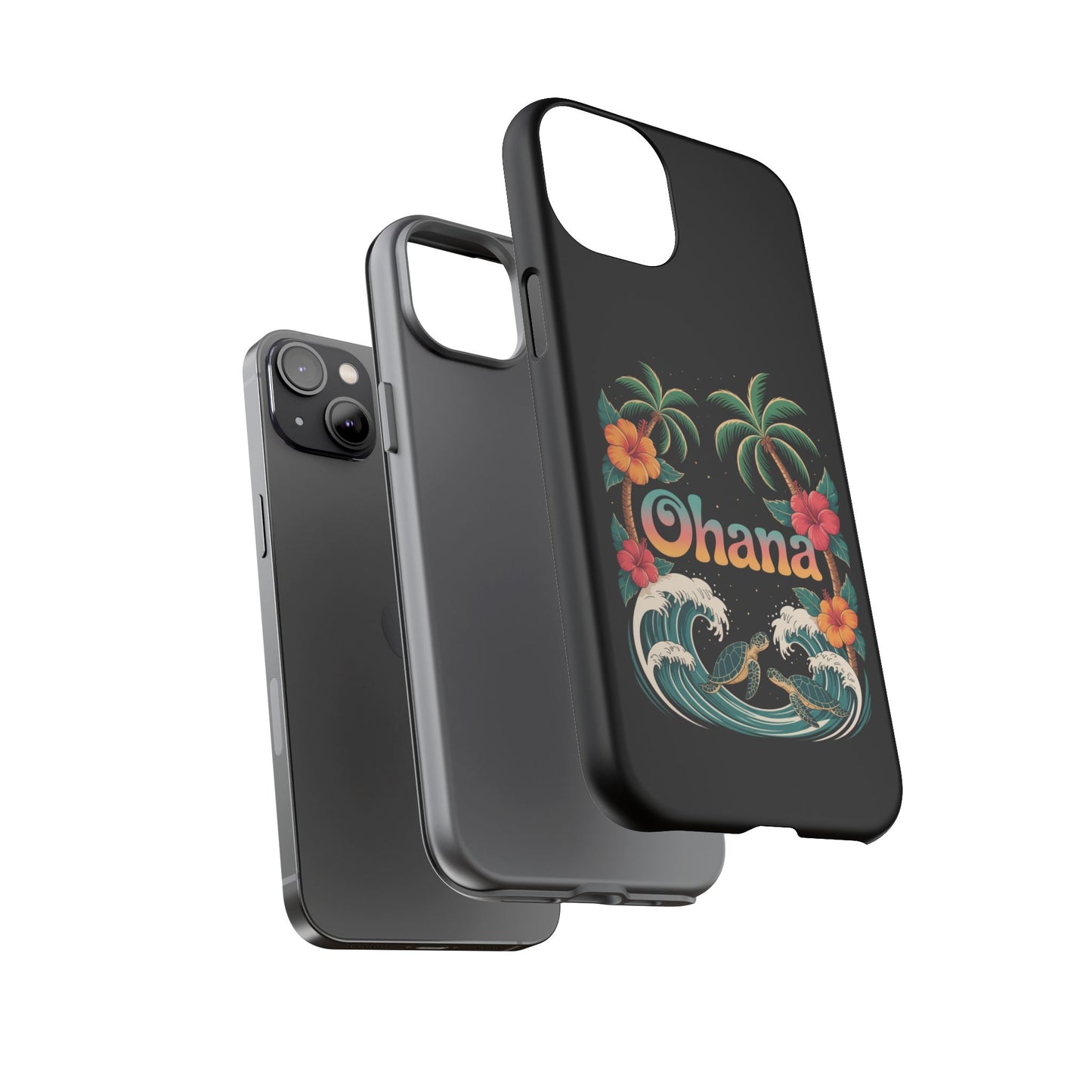 Tropical Ohana iPhone Case - Beach Vibes Cover with Palms, Hibiscus and Turtles - Rugged and Glossy Summer Phone Protector