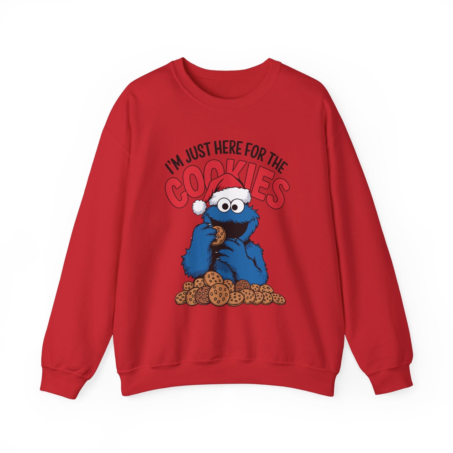 I’m Just Here for the Cookies Christmas Sweatshirt, Funny Holiday Sweater, Santa Cookie Lover Crewneck, Cozy Unisex Christmas Gift