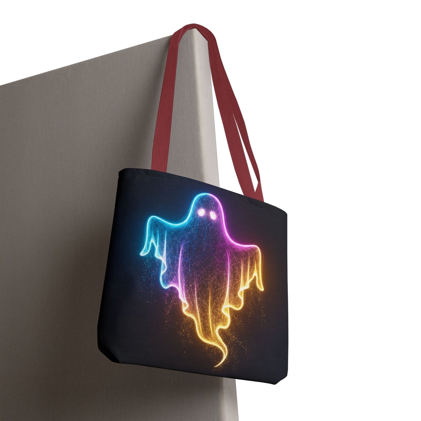 Neon Ghost Tote Bag - Bright Colorful Ghost Print Shoulder Tote, Spooky Cute Reusable Canvas Bag, Halloween Aesthetic Everyday Carry